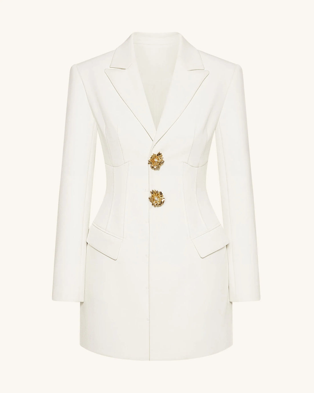 JW PEI_White_Gold Button Fitted Blazer Dress Ð White_DZ084-2_White_02