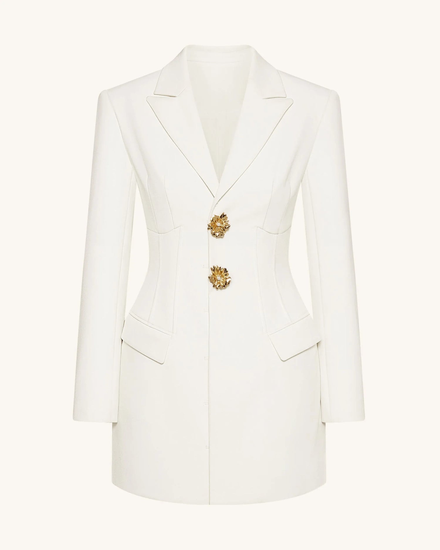 JW PEI_White_Gold Button Fitted Blazer Dress Ð White_DZ084-2_White_02
