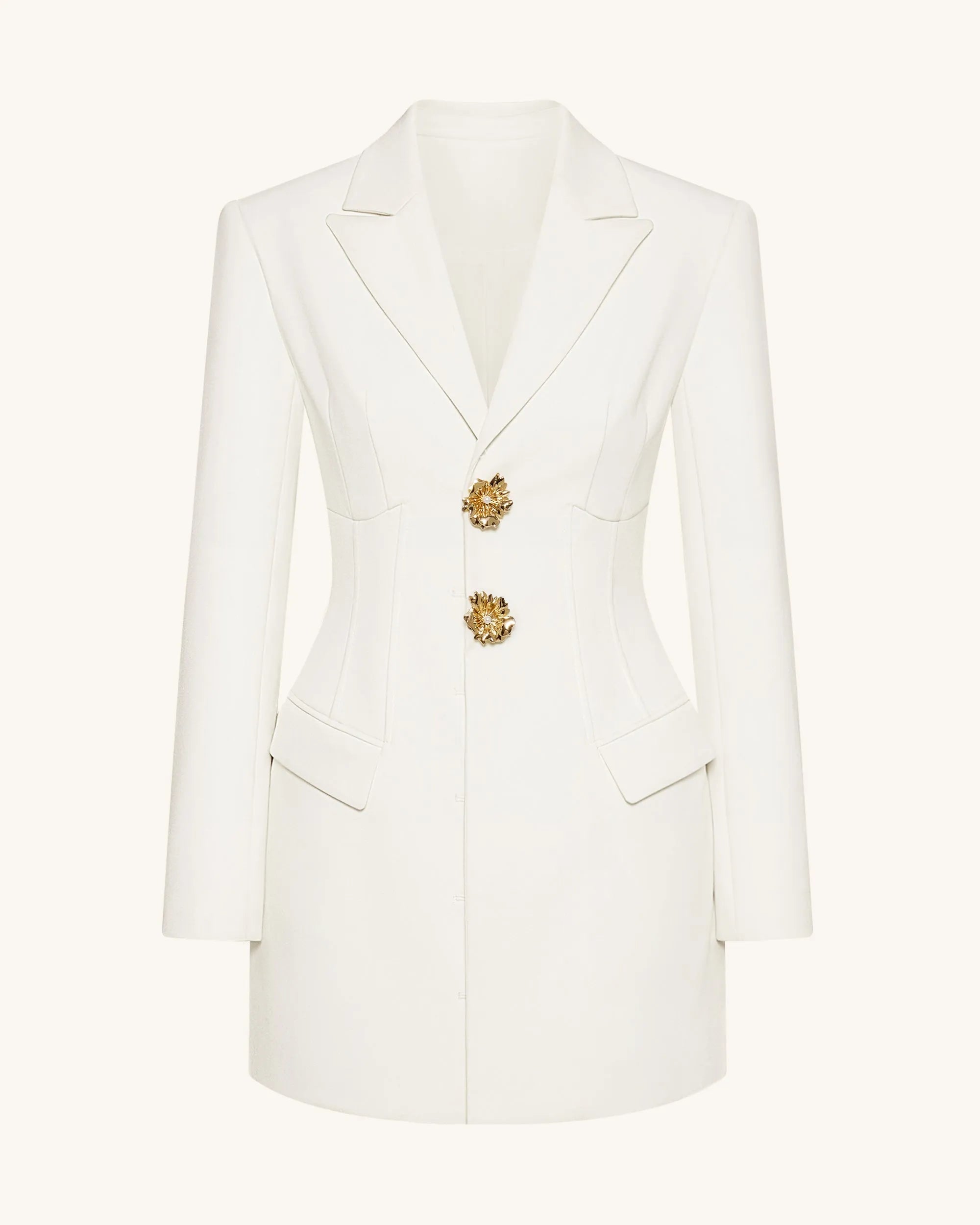 JW PEI_White_Gold Button Fitted Blazer Dress Ð White_DZ084-2_White_02