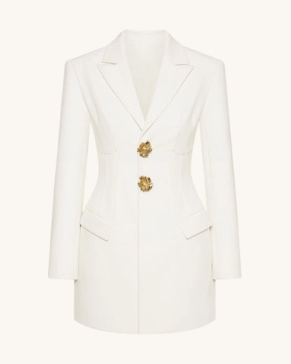 JW PEI_White_Gold Button Fitted Blazer Dress Ð White_DZ084-2_White_02
