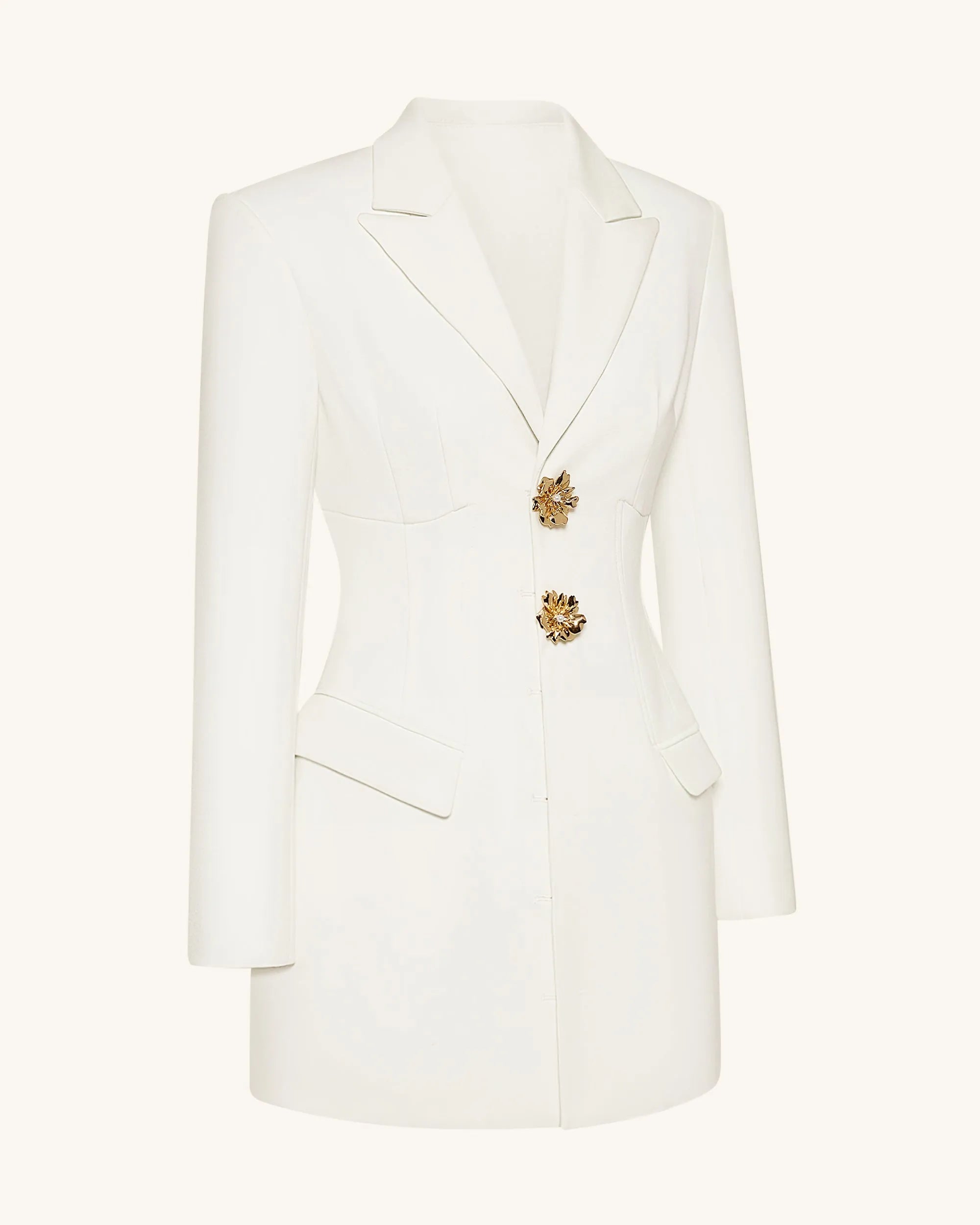 JW PEI_White_Gold Button Fitted Blazer Dress Ð White_DZ084-2_White_03