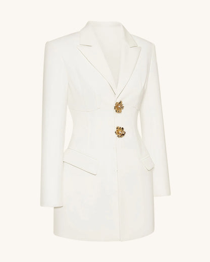 JW PEI_White_Gold Button Fitted Blazer Dress Ð White_DZ084-2_White_03