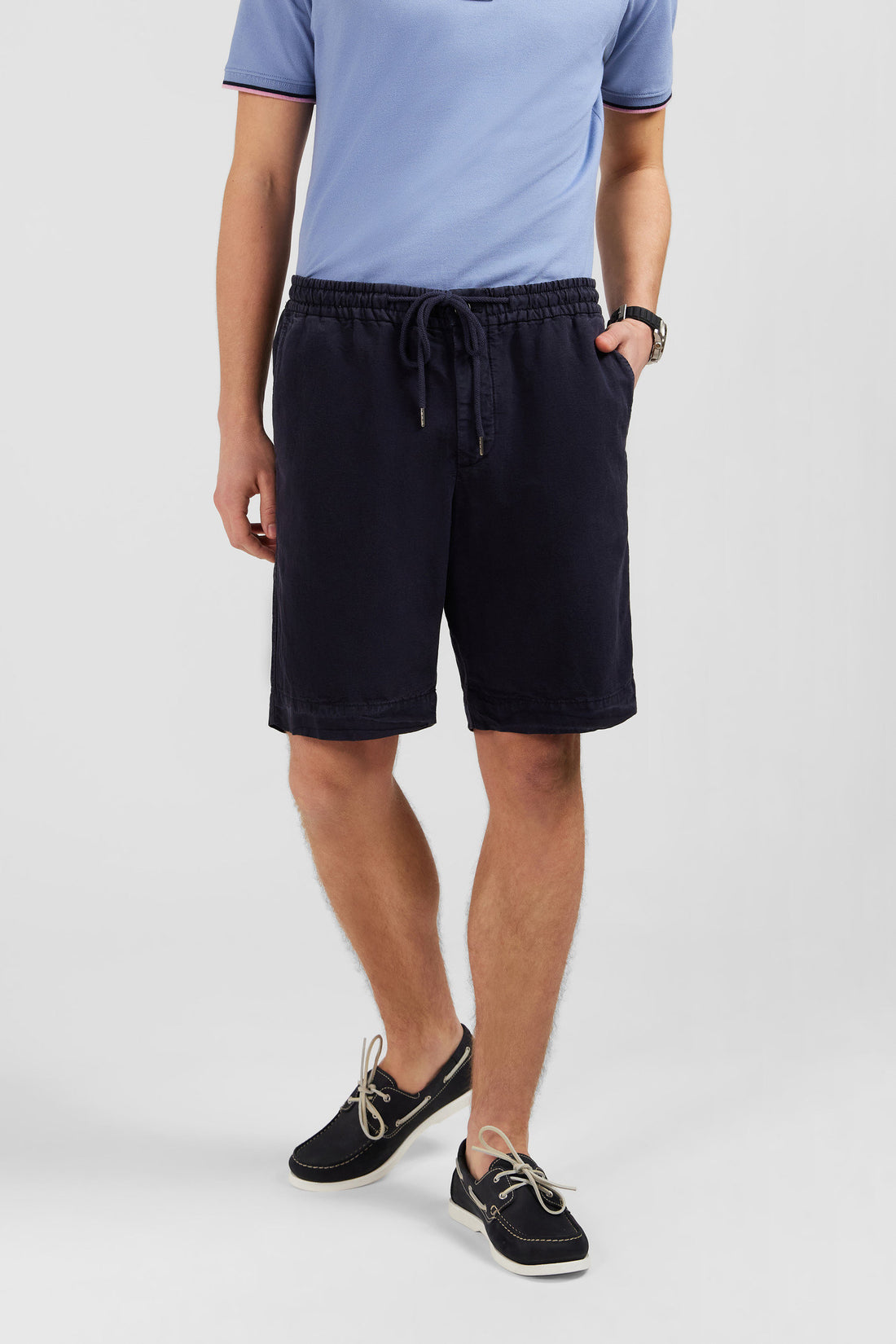 Navy Blue Bermuda Shorts With Elasticated Waist_E24BASBE0003_BLF_02