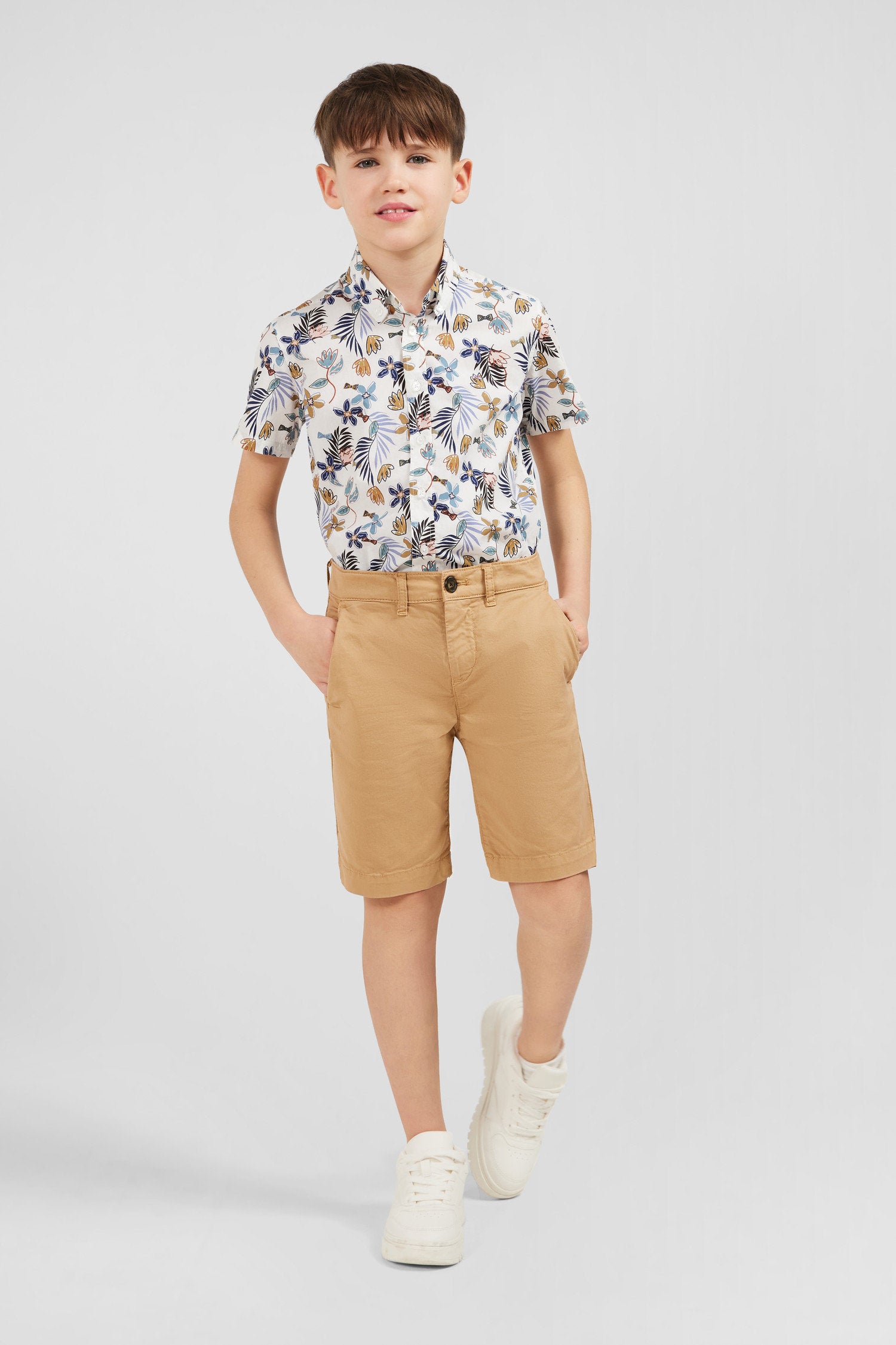 Plain Beige Chino Shorts In Stretch Cotton_E24BASBE0005_MAC2_02