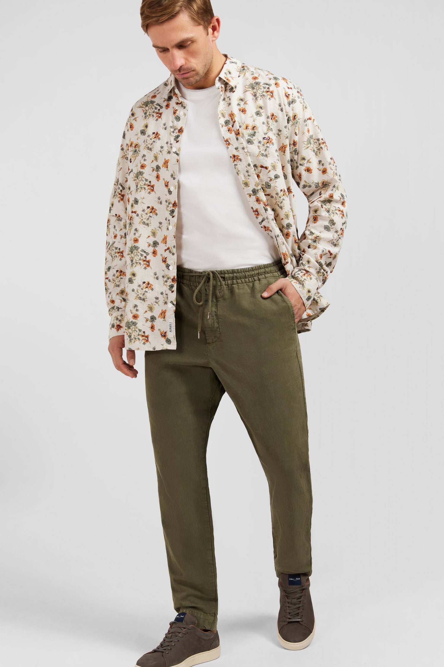 Olive-Green Blended Lyocell Waistband Pants_E24BASPA0011_BEF3_02