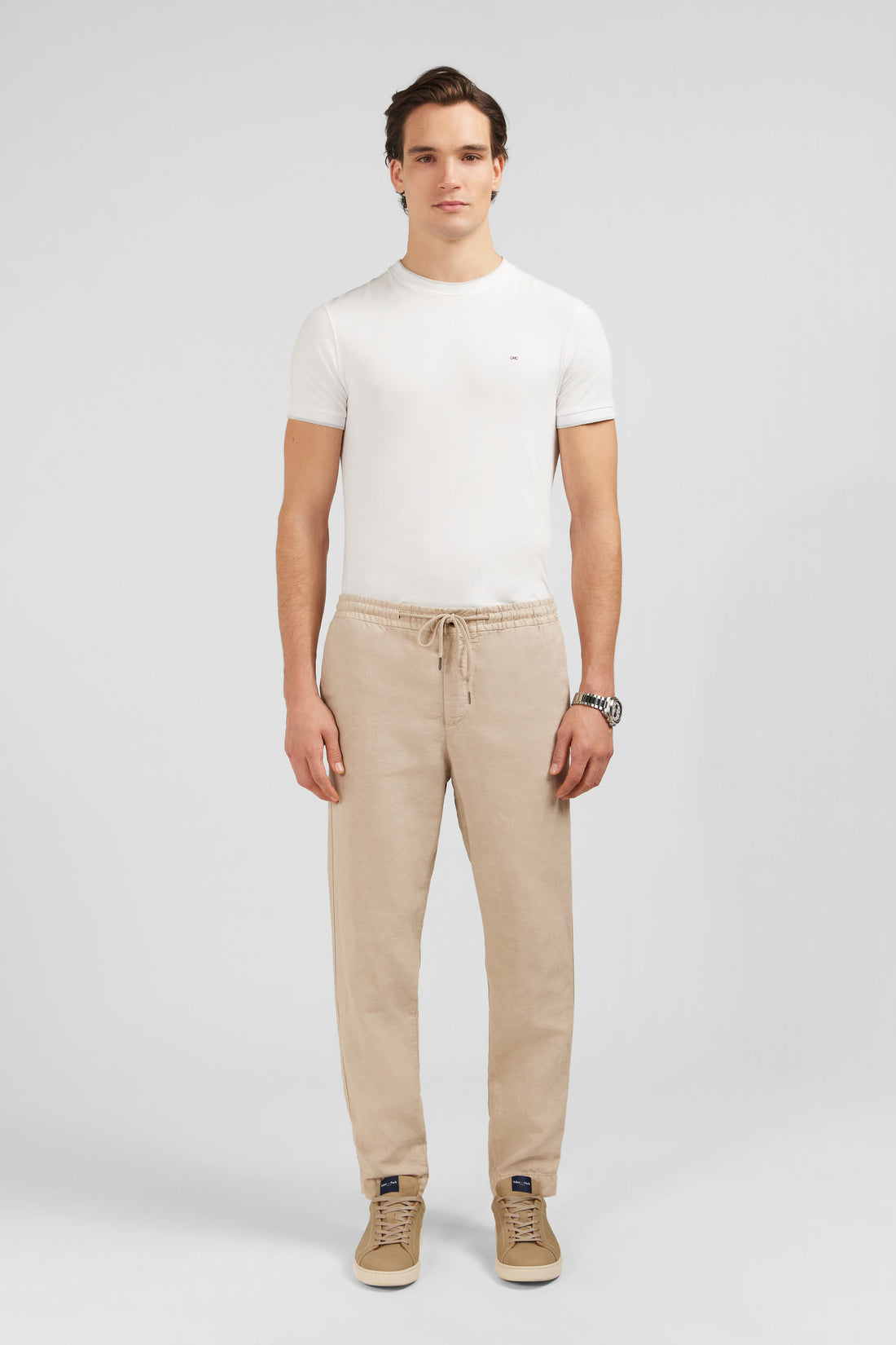 Beige Blended Lyocell Waistband Pants_E24BASPA0011_BEM7_01