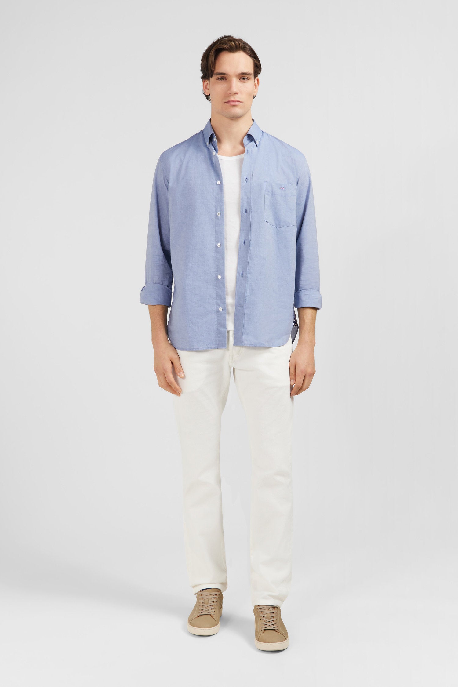 Plain Sky Blue Cotton Shirt In Regular Fit_E24CHECL0003_BLM12_01