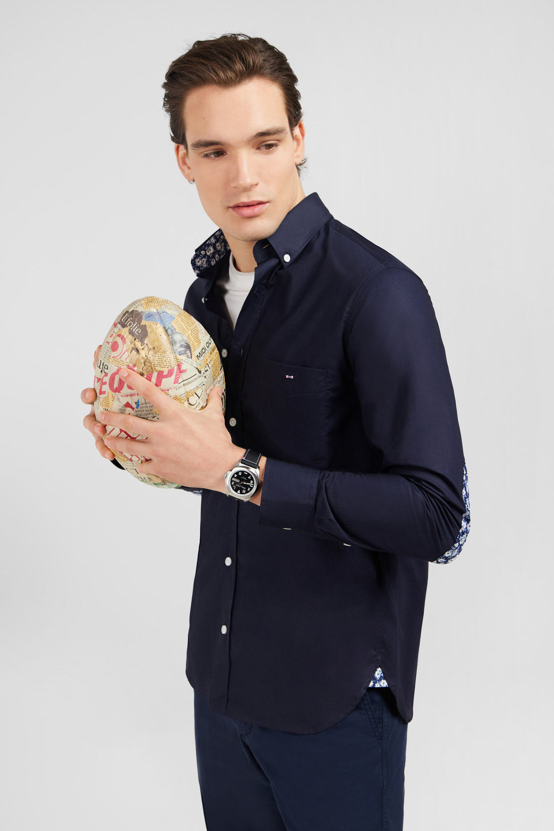 Navy Blue Shirt With Floral Elbow Patches_E24CHECL0004_BLF_02