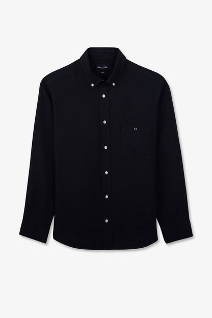 Plain Navy Blue Linen Shirt_E24CHECL0005_BLF_02