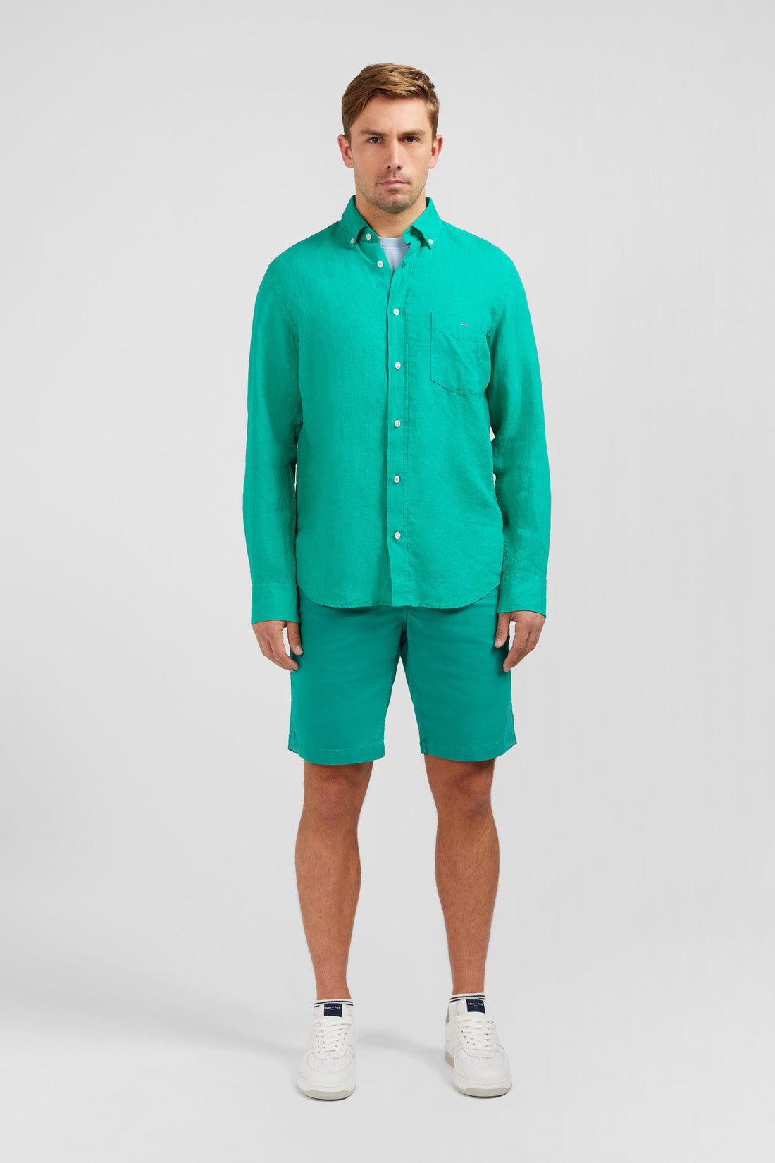 Plain Green Linen Shirt_E24CHECL0005_VEV10_01