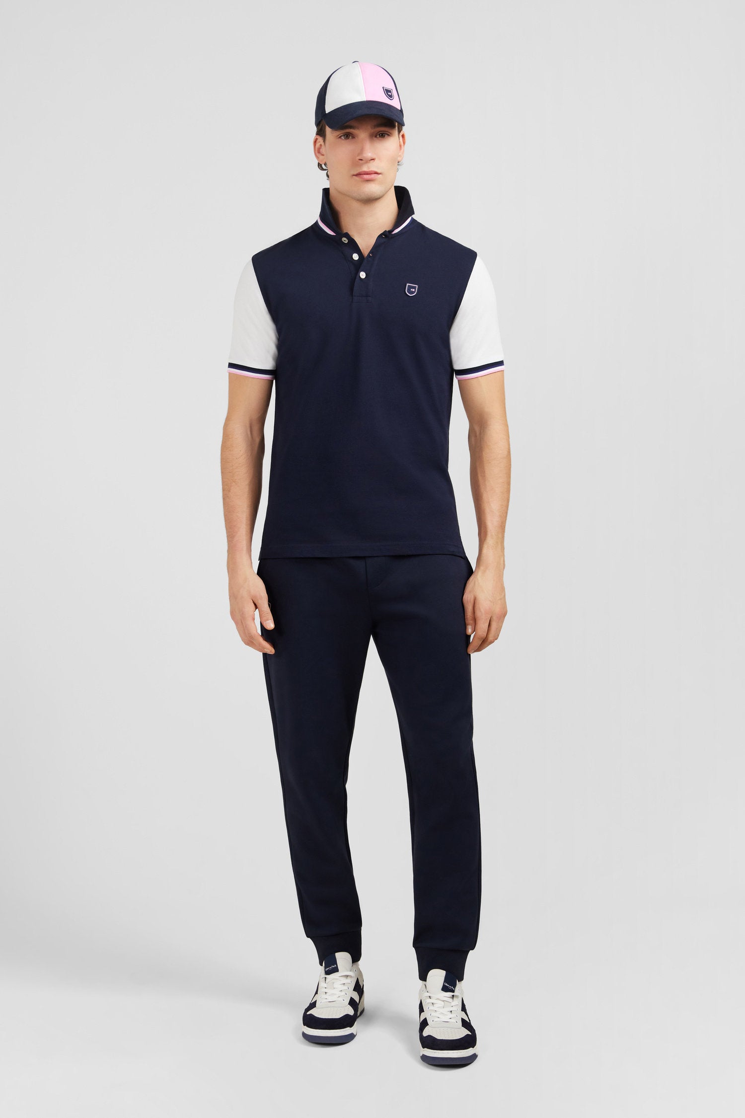 Navy Blue Short-Sleeved Colour-Block Polo Shirt_E24MAIPC0010_BC_01