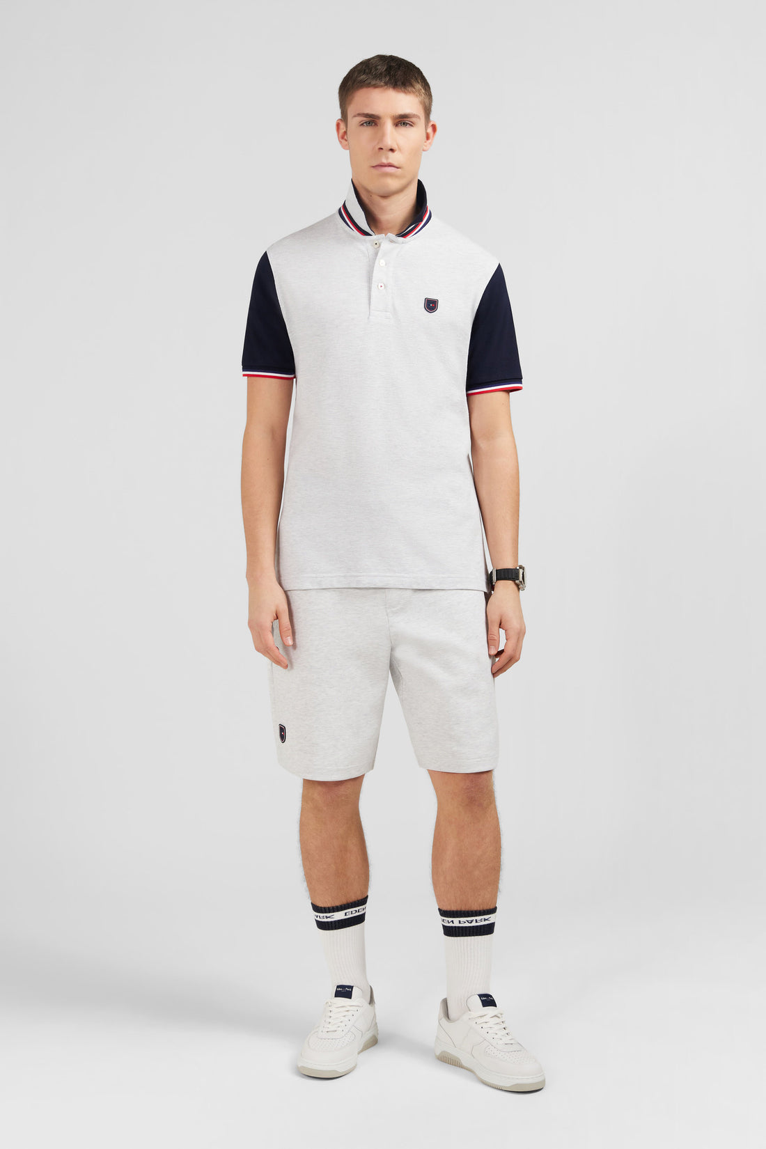 Grey Short-Sleeved Colour-Block Polo Shirt_E24MAIPC0010_GRC7_01