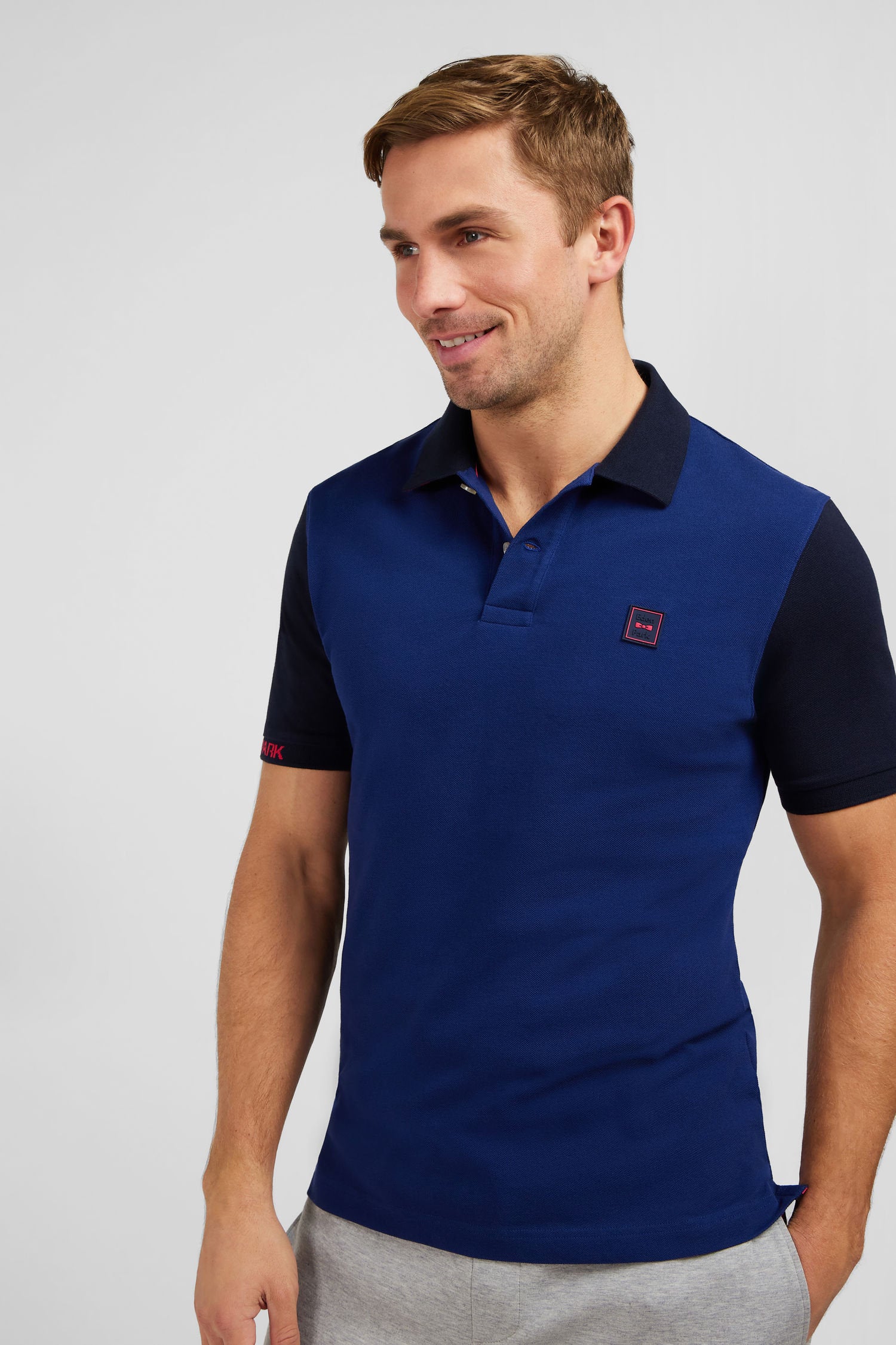 Short Sleeved Blue Colour Block Polo Shirt_E24Maipc0024_Blf13_02