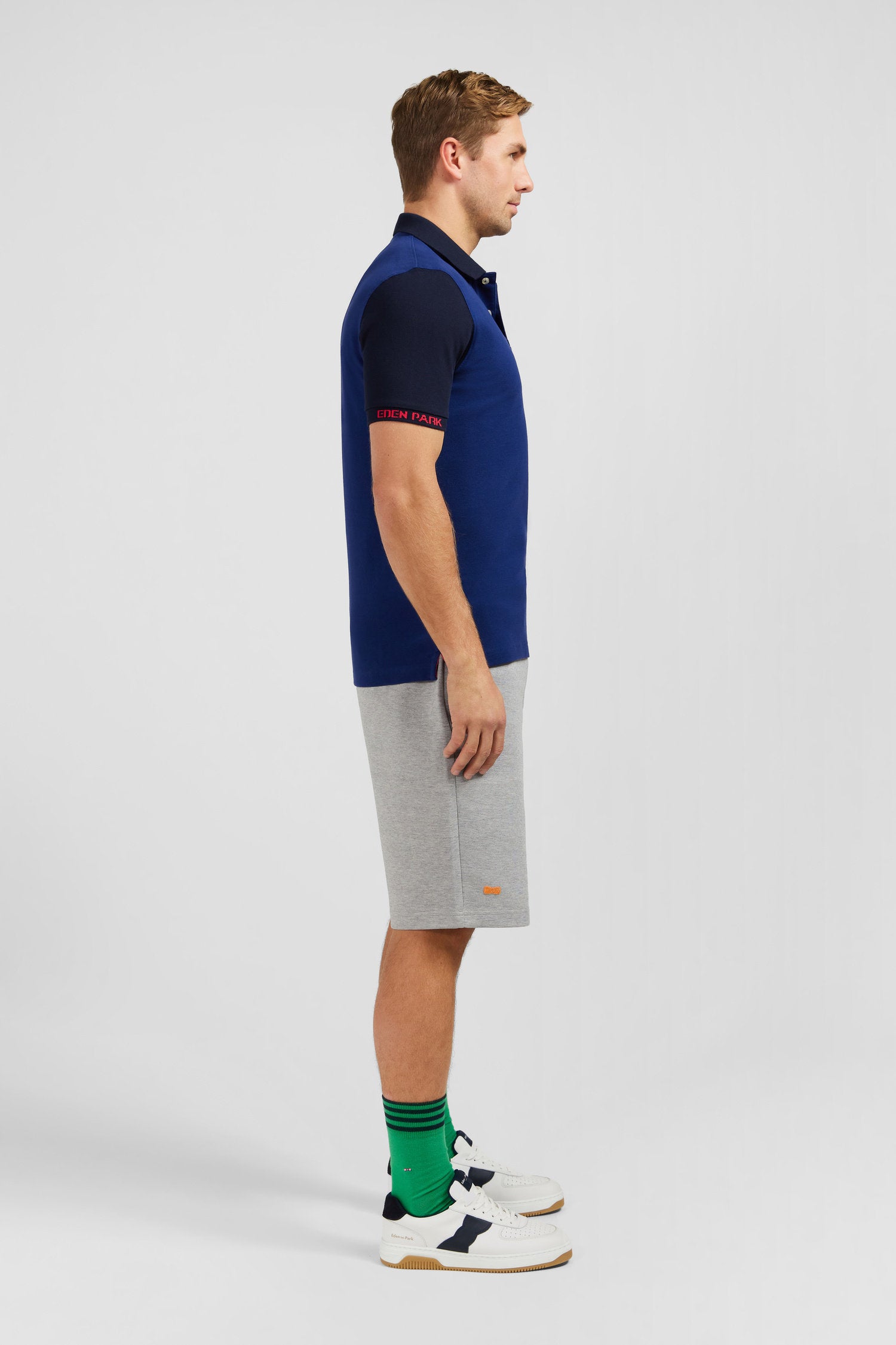 Short Sleeved Blue Colour Block Polo Shirt_E24Maipc0024_Blf13_04