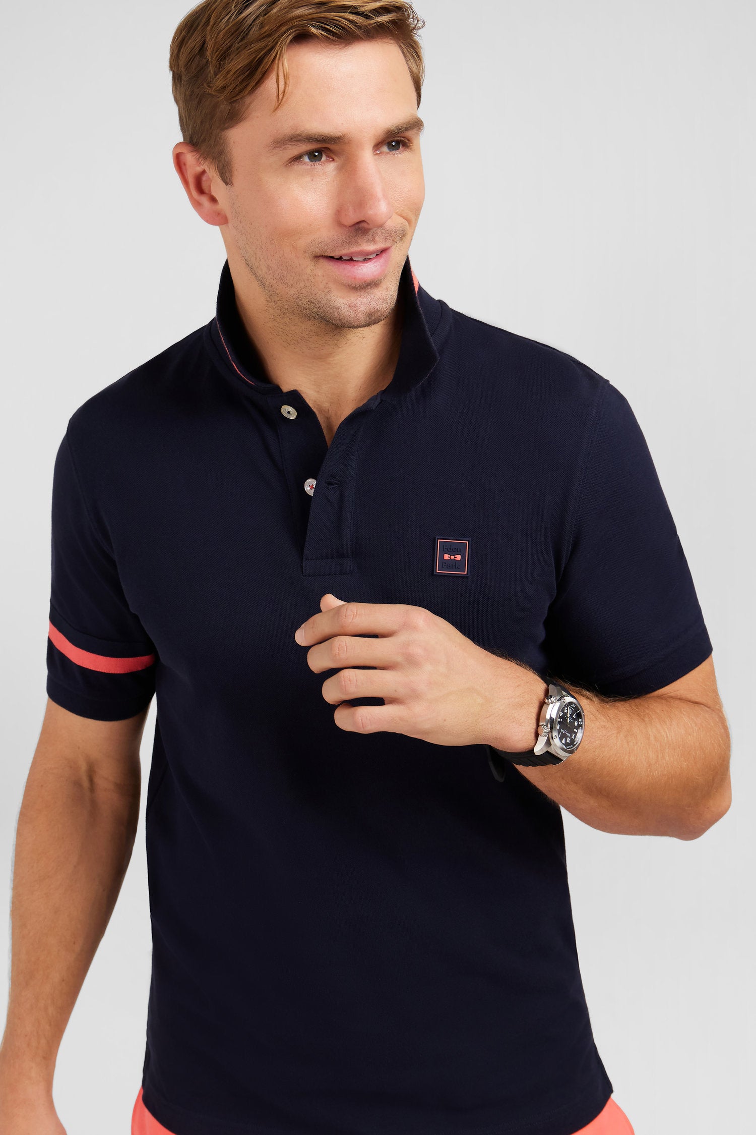 Navy Blue Short Sleeved Polo Shirt_E24Maipc0026_Blf_03