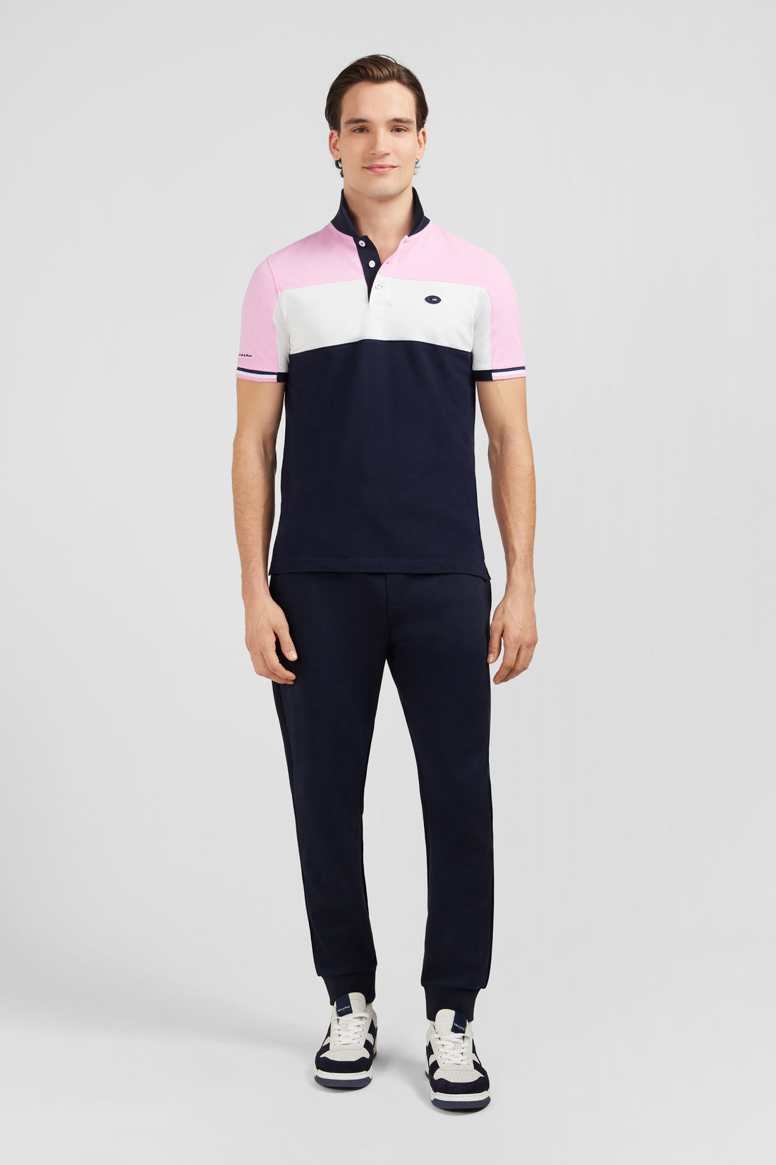 Pink Colour-Block Polo Shirt In PiquŽ Cotton With XV De France Embroidery_E24MAIPC0029_ROM_01