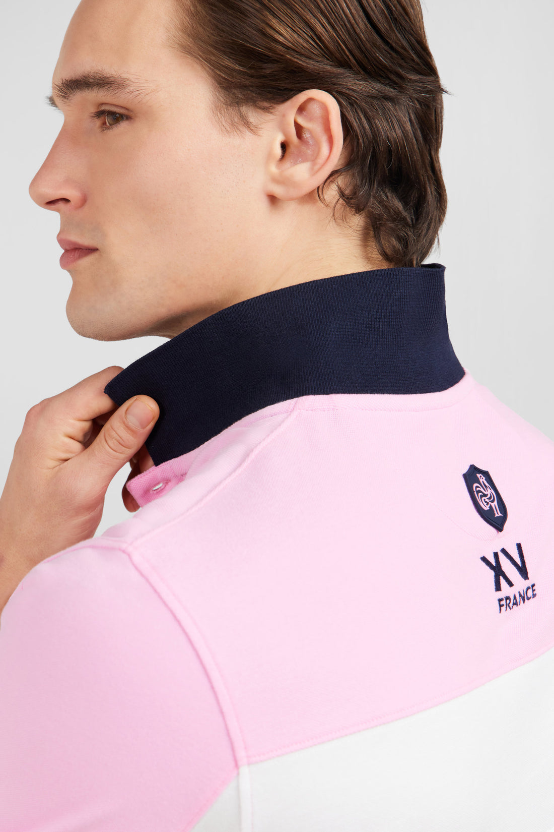 Pink Colour-Block Polo Shirt In PiquŽ Cotton With XV De France Embroidery_E24MAIPC0029_ROM_02