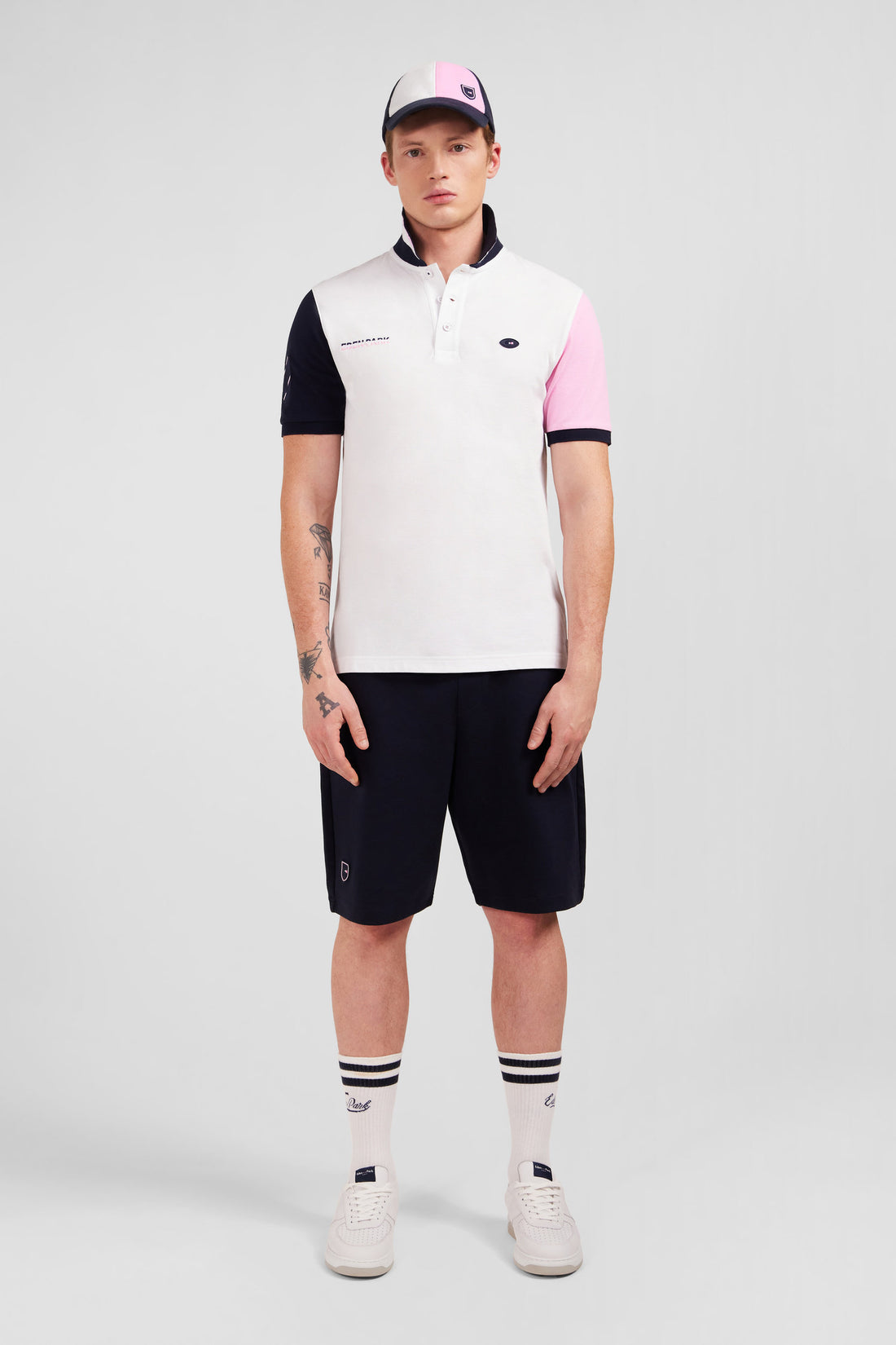 Pink Colour-Block Polo Shirt In PiquŽ Cotton With XV De France Embroidery_E24MAIPC0030_ROM_01