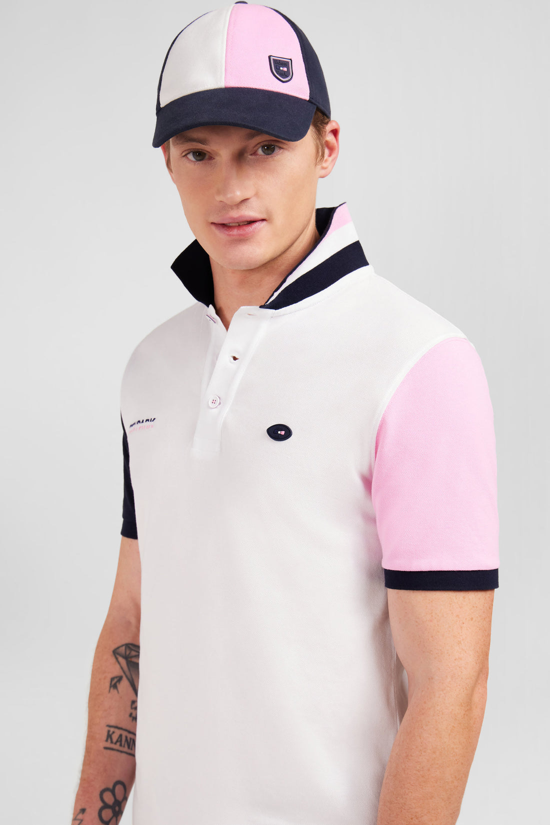 Pink Colour-Block Polo Shirt In PiquŽ Cotton With XV De France Embroidery_E24MAIPC0030_ROM_02