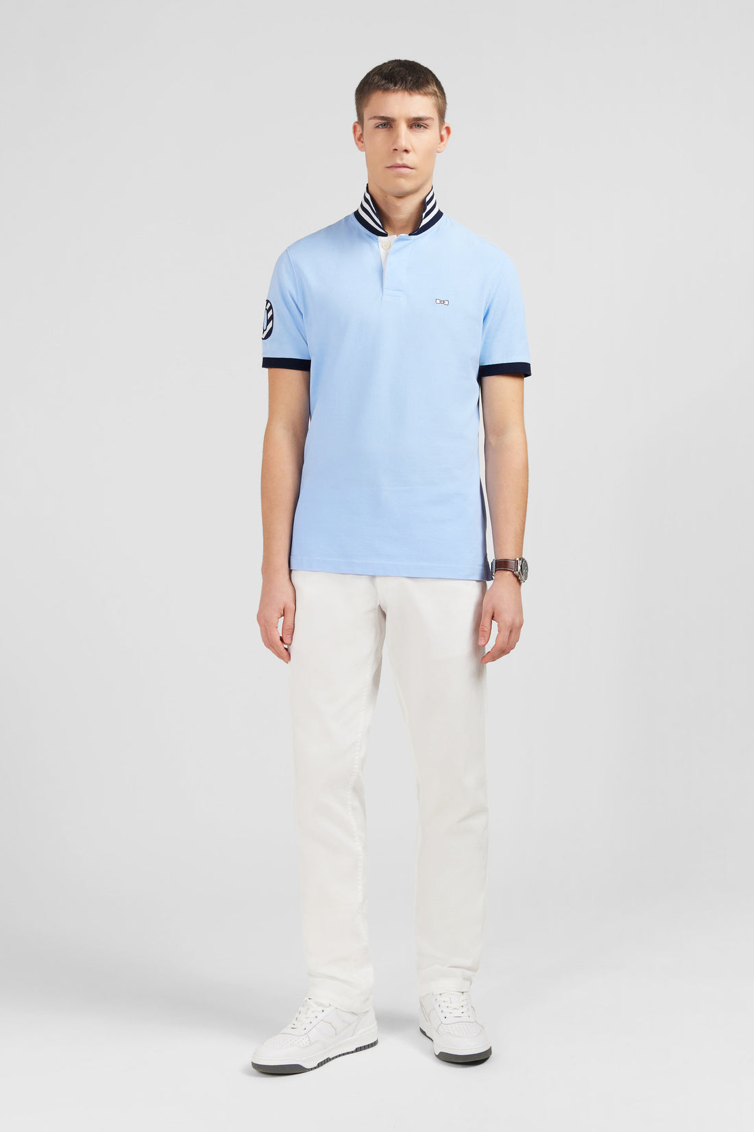 Light Blue Short-Sleeved Polo Shirt Number 10_E24MAIPC0033_BLM_01