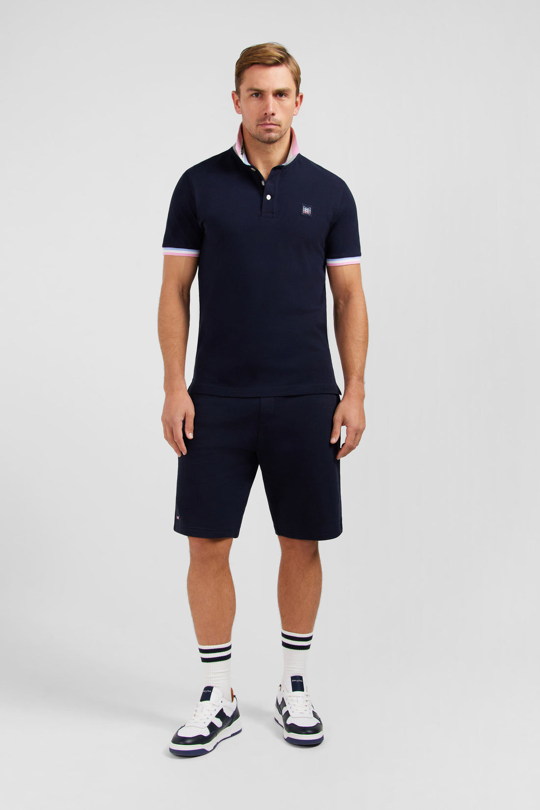 Navy Blue Polo Shirt With Tricolour Details_E24MAIPC0035_BLF_01