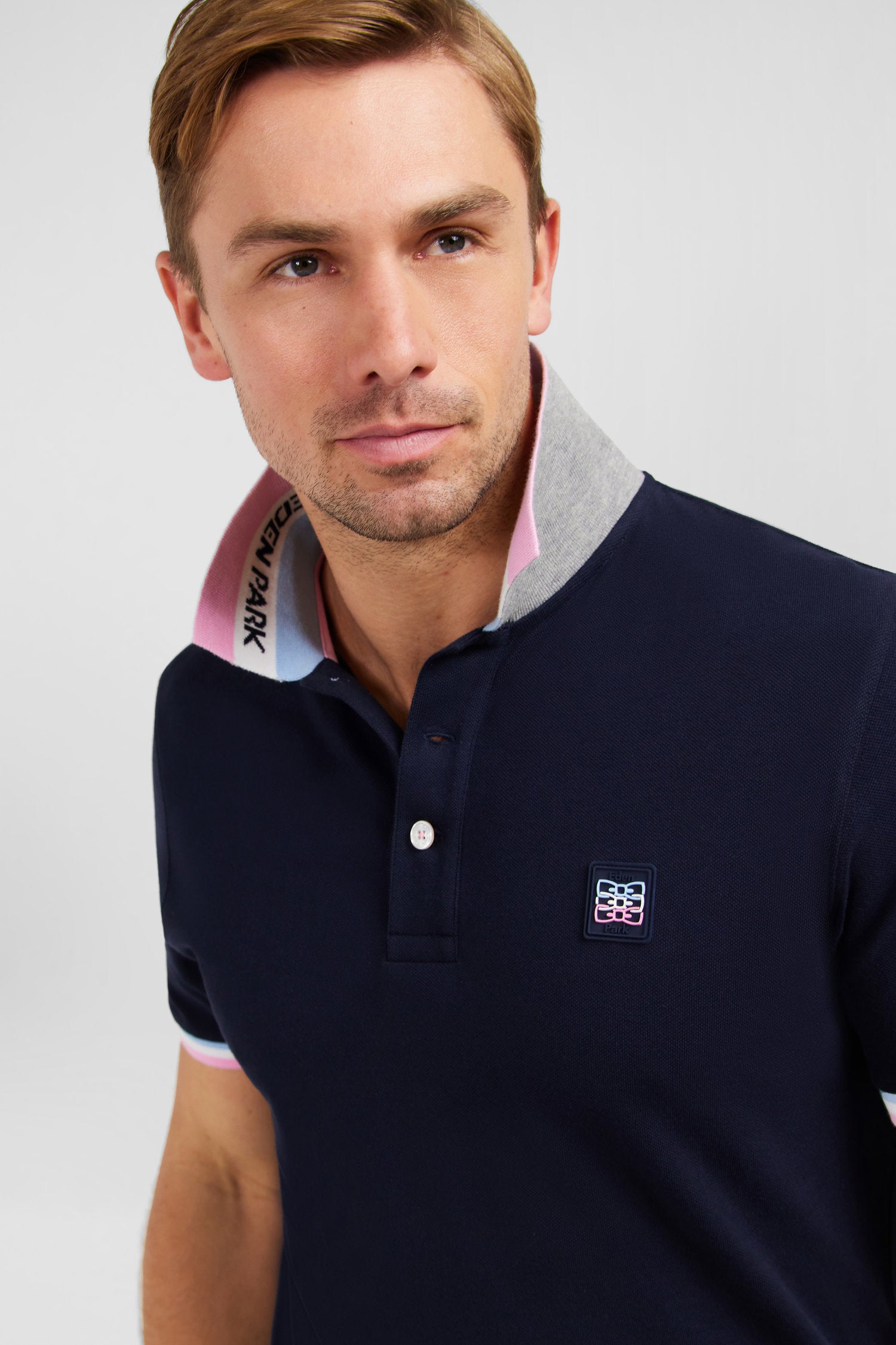 Navy Blue Polo Shirt With Tricolour Details_E24MAIPC0035_BLF_03