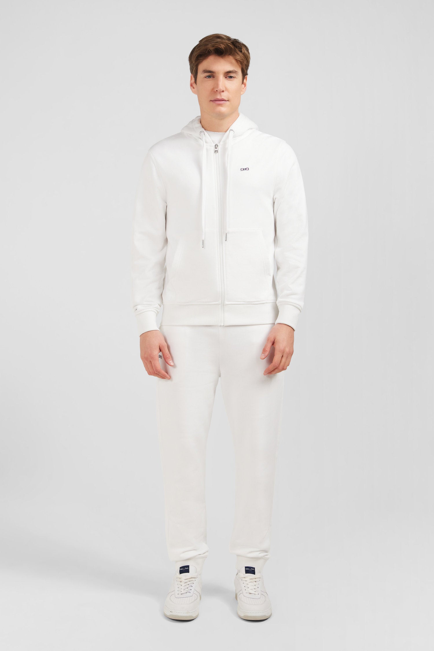 White Fleece Zipped Hoodie With Bow Tie Embroidery_E24MAISW0050_BC_01