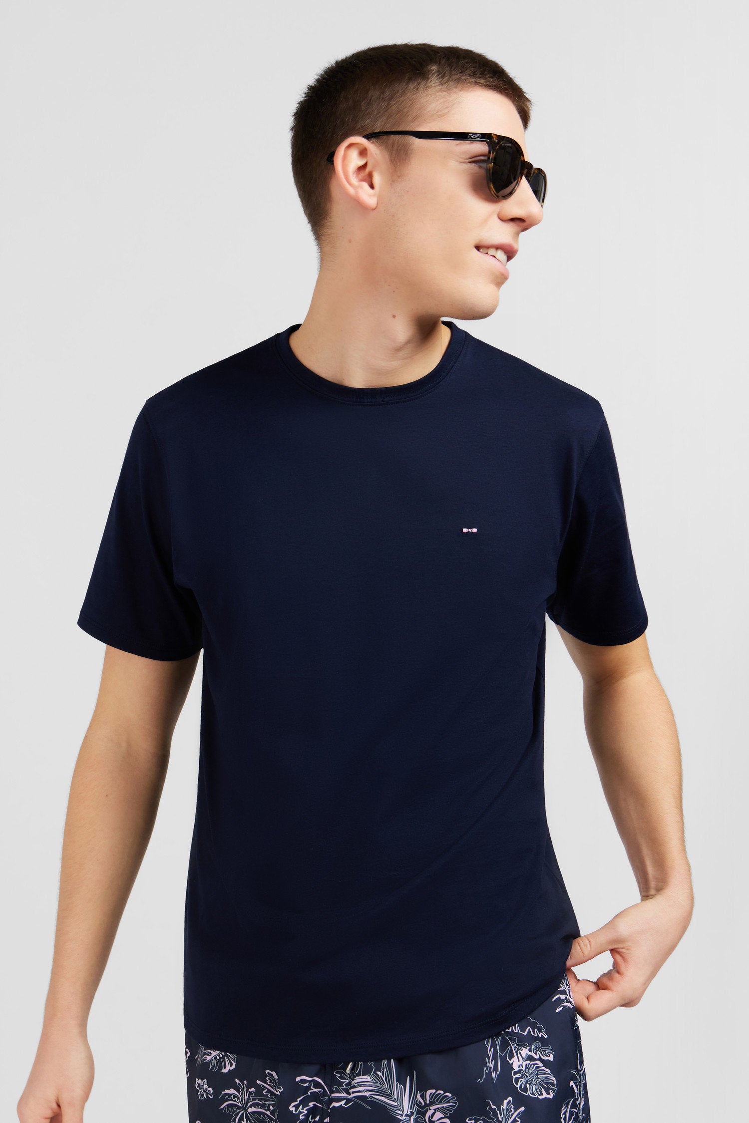 Navy Blue T-Shirt In Flamme Cotton_E24MAITC0041_BLF_03