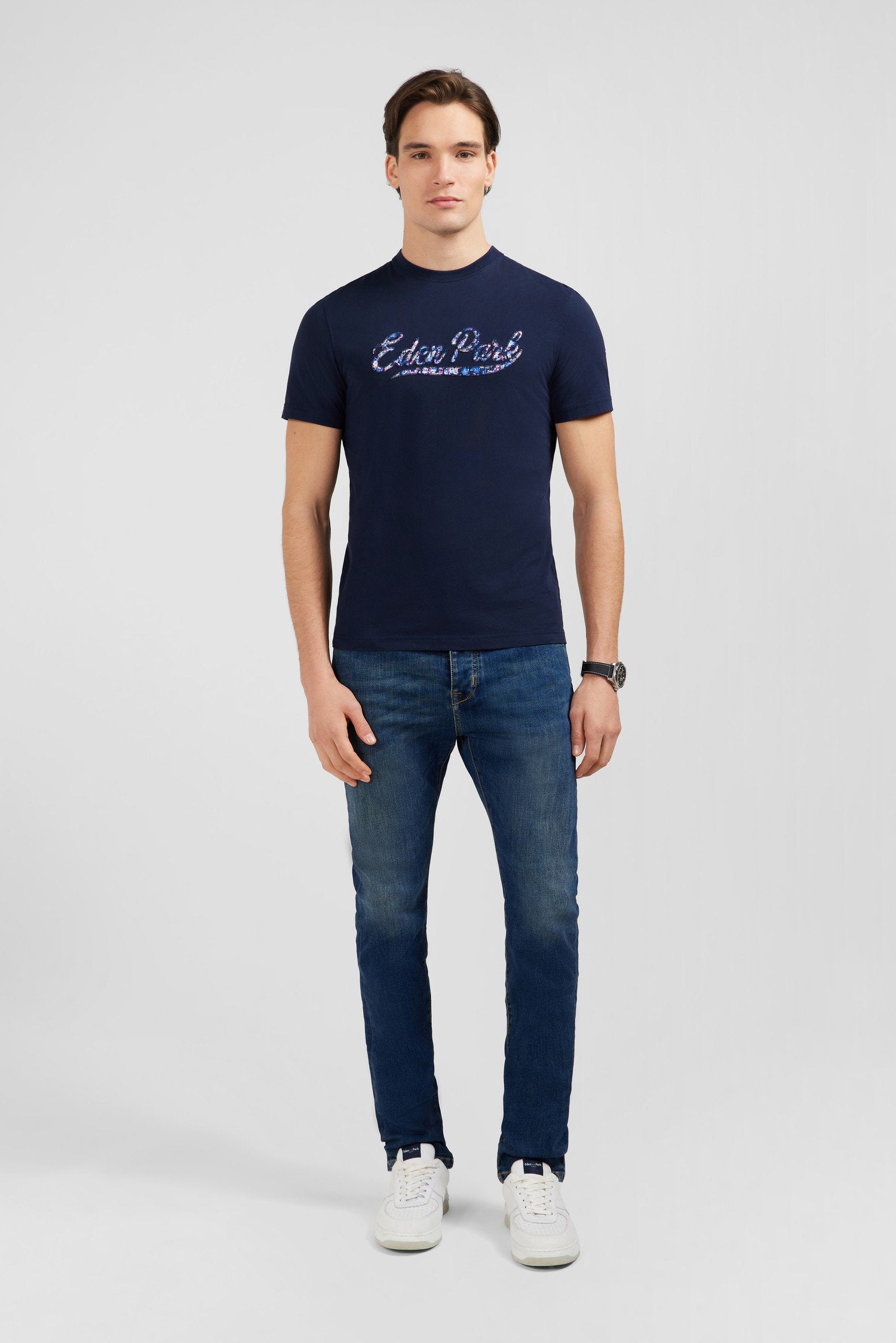 Dark Blue T Shirt With Eden Park Lettering_E24Maitc0046_Blf_01