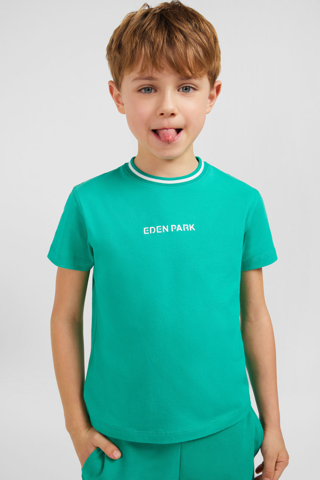 Striped Round Neck Eden Park Green T-Shirt In Stretch Cotton_E24MAITC0065_VEV10_02