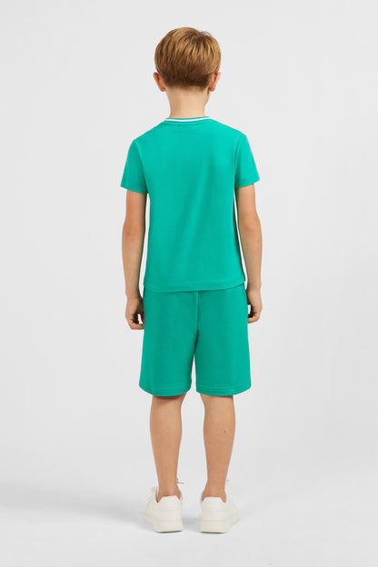 Striped Round Neck Eden Park Green T-Shirt In Stretch Cotton_E24MAITC0065_VEV10_03