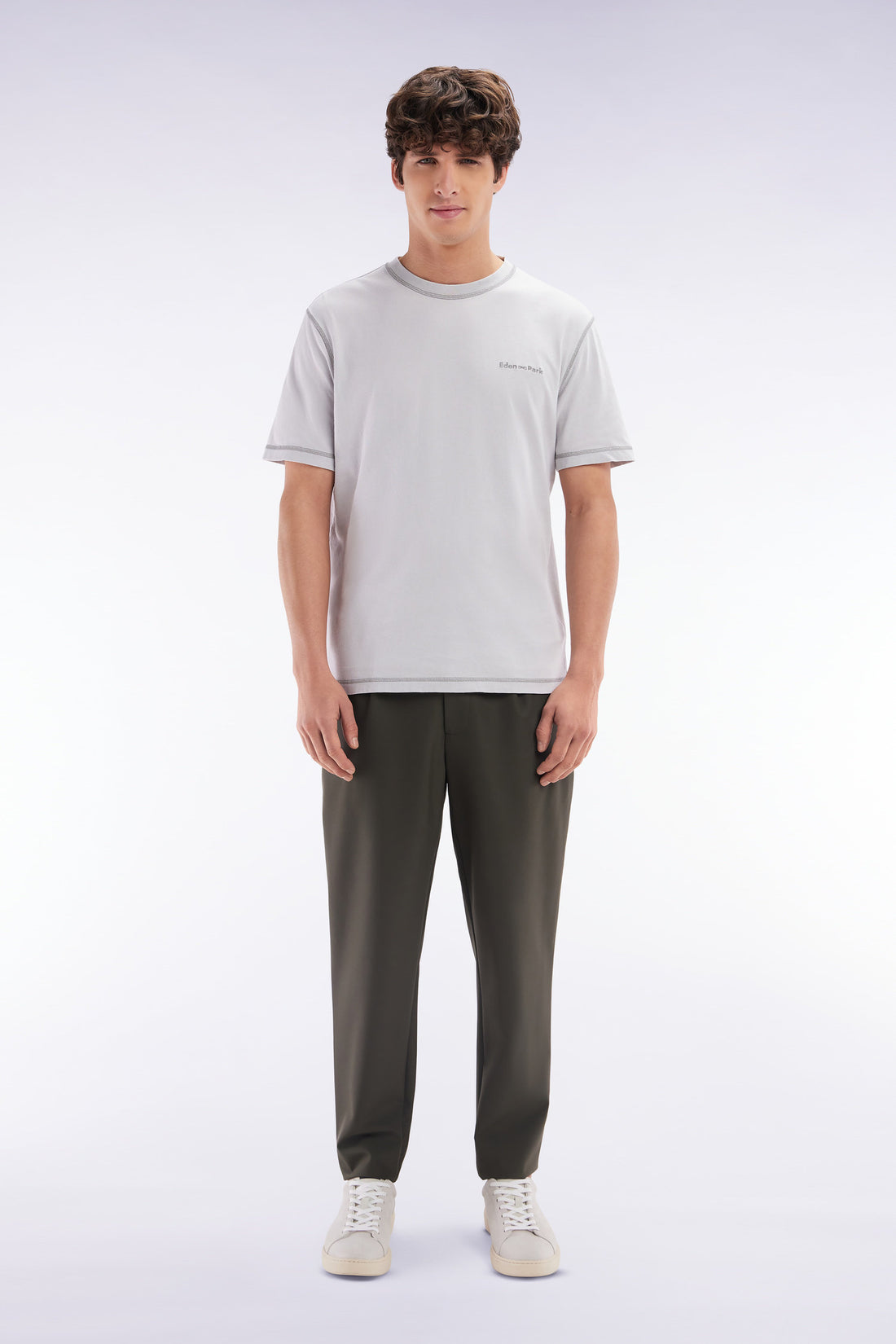 Eden Park_Khaki Elastic Waistband Pants_E25BASPA0019_KAF5_01