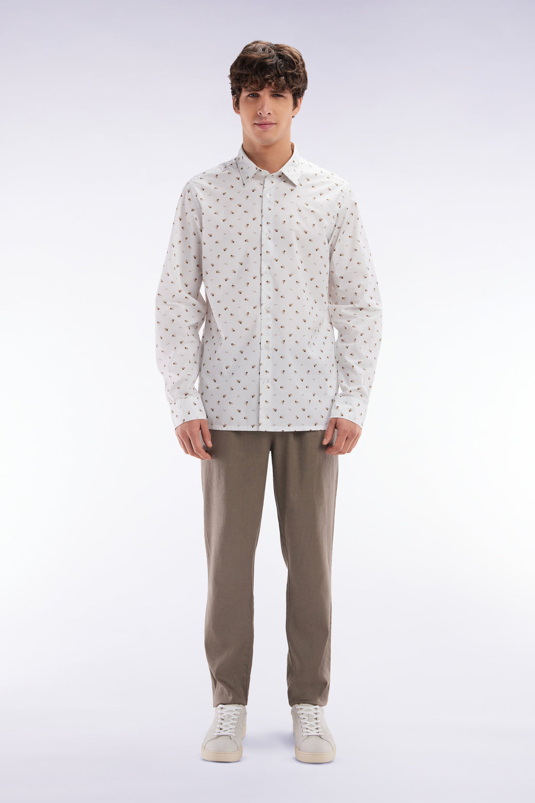 Eden Park_Flowing Elastic Trousers in Brown Stretch Linen - Cotton Blend_E25BASPA0026_BEM_01