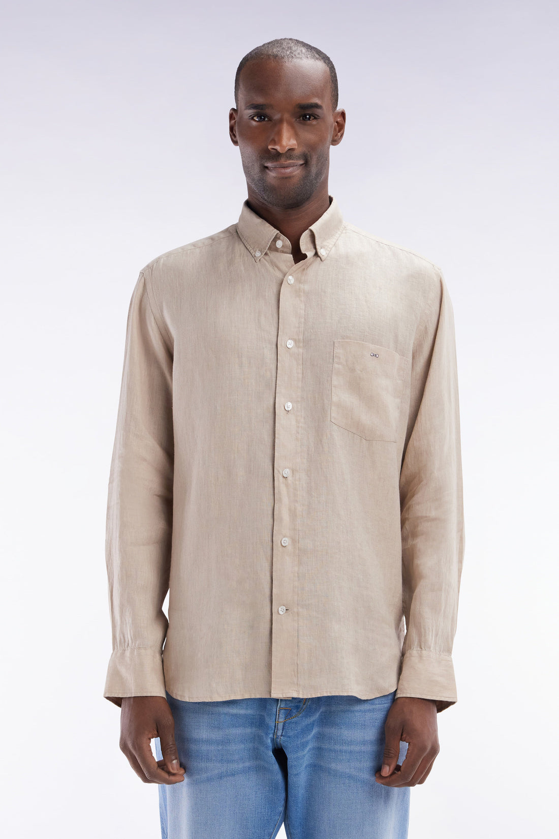 Eden Park_Straight-Fit Beige Linen Shirt_E25CHECL0005_BEM7_01