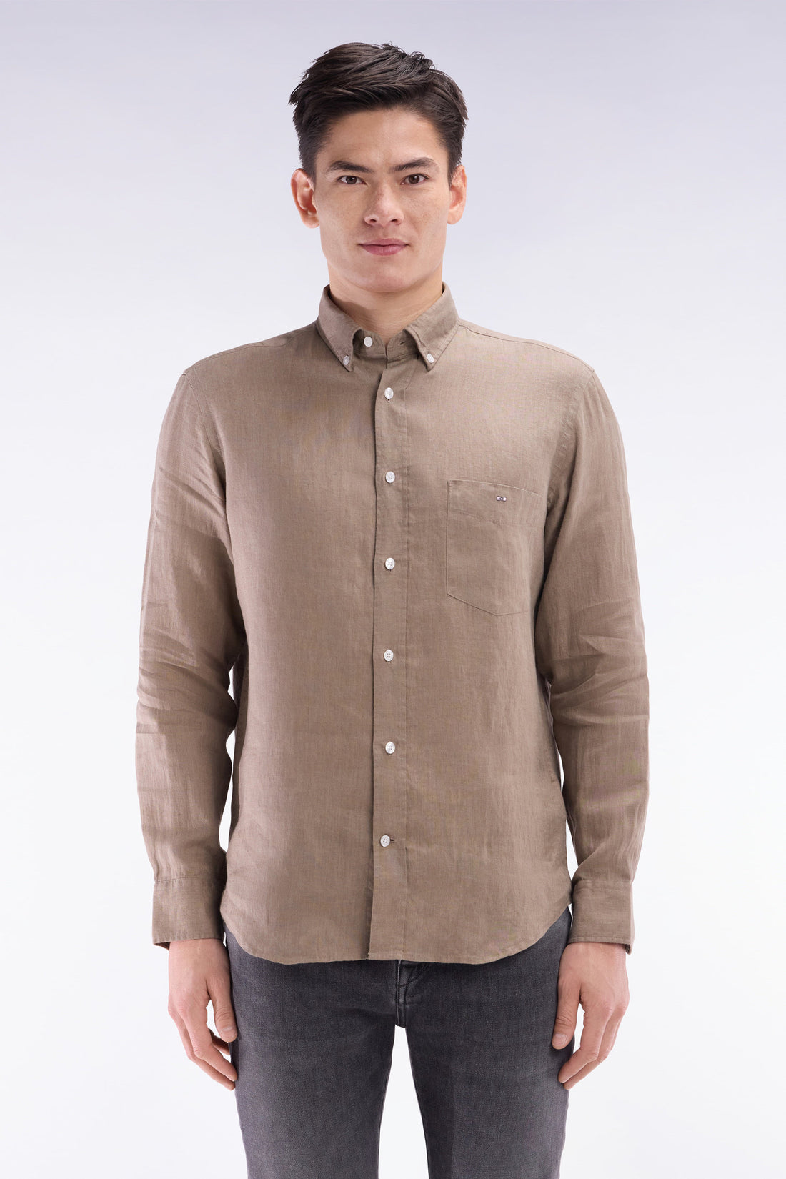 Eden Park_Straight-Fit Sand Linen Shirt_E25CHECL0005_BEM_01