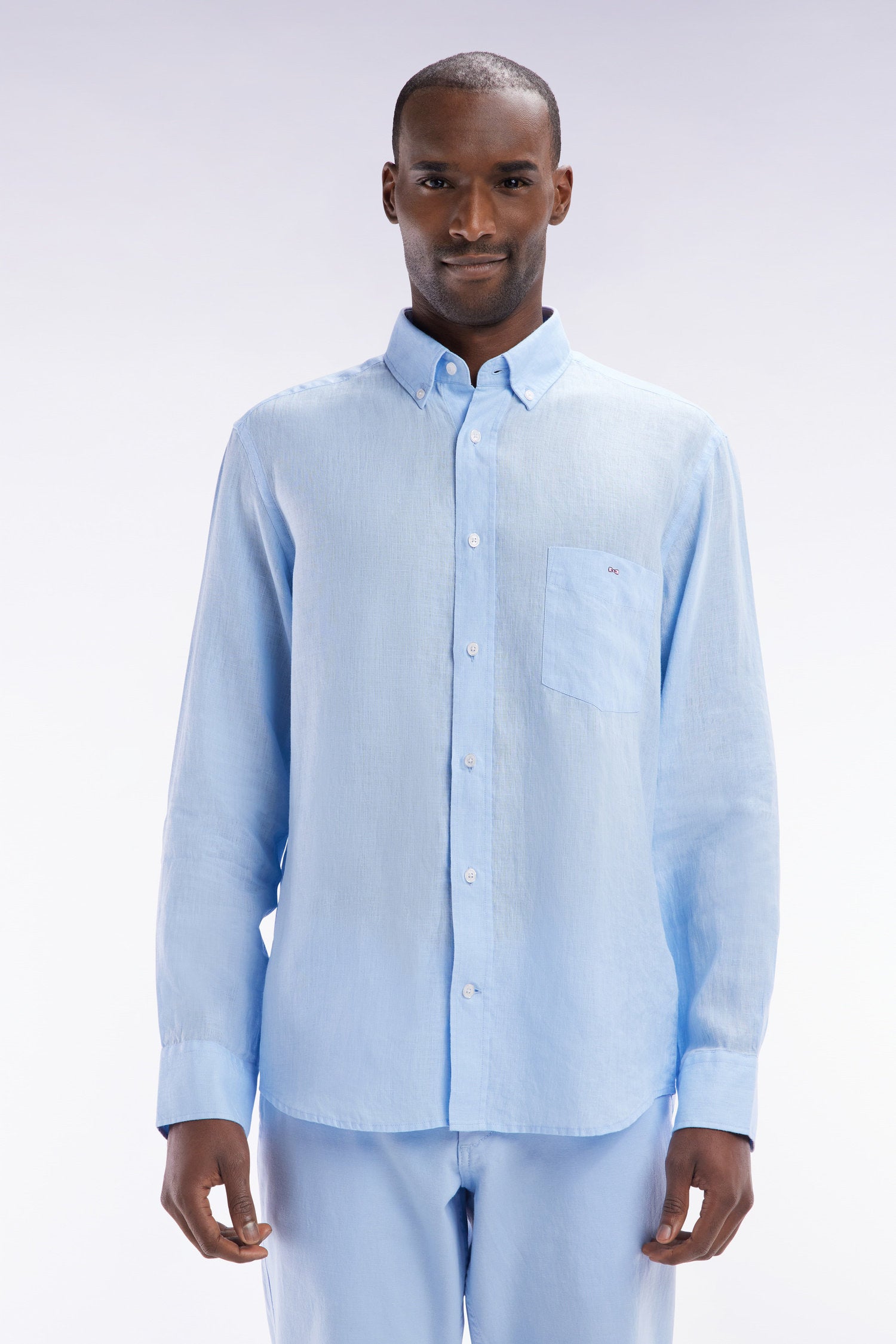 Eden Park_Straight-Fit Sky Blue Linen Shirt_E25CHECL0005_BLC26_01