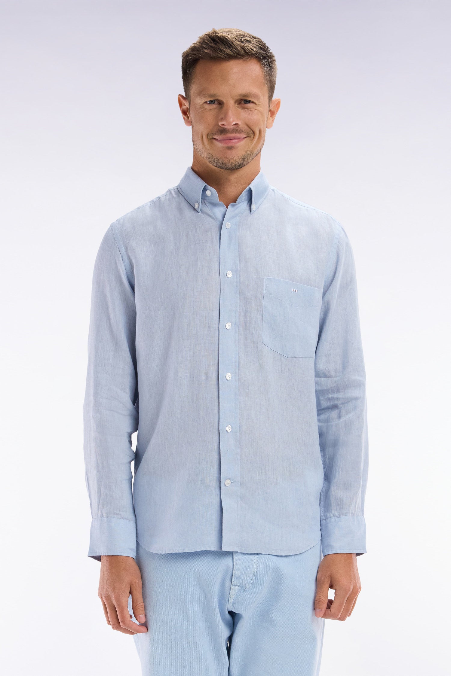Eden Park_Straight-Fit Light Grey Linen Shirt_E25CHECL0005_BLC6_01