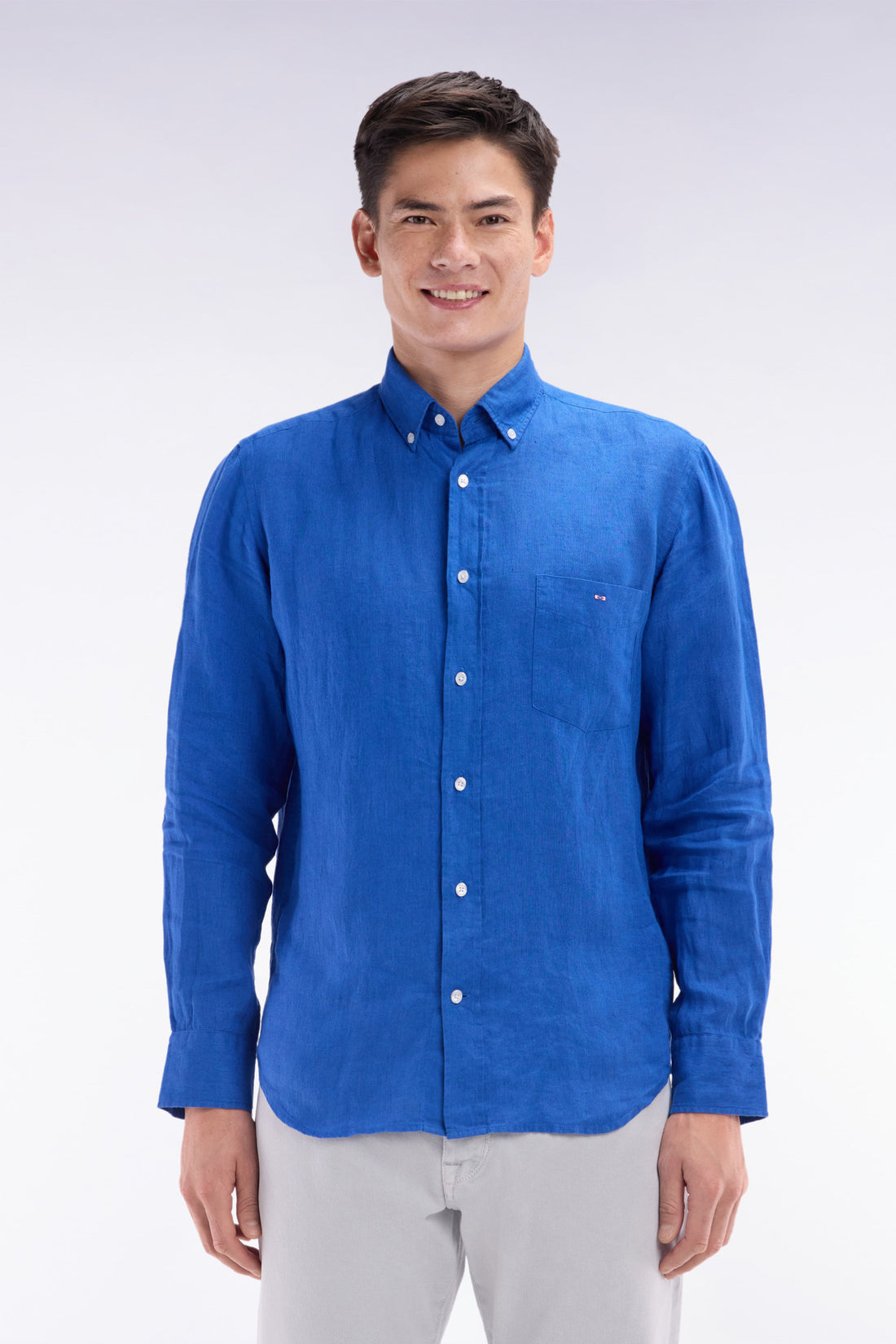 Eden Park_Straight-Fit Blue Linen Shirt_E25CHECL0005_BLM33_01