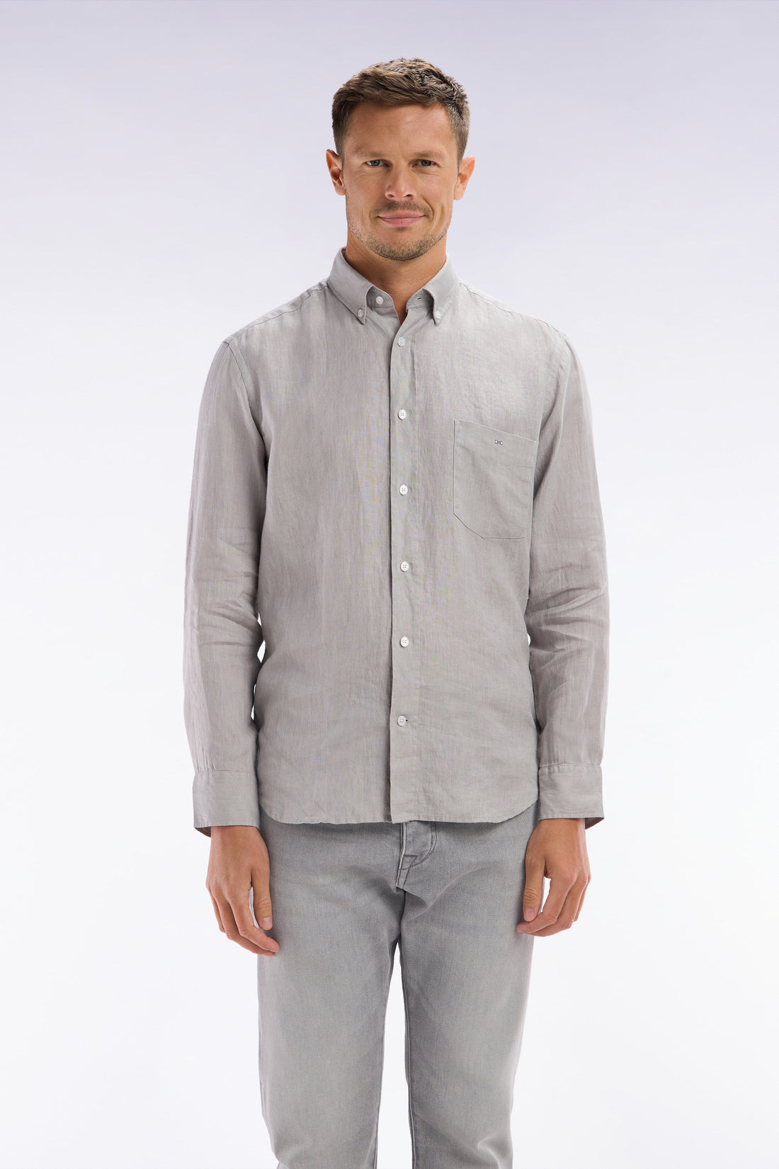 Eden Park_Straight-Fit Grey Linen Shirt_E25CHECL0005_GRM5_01