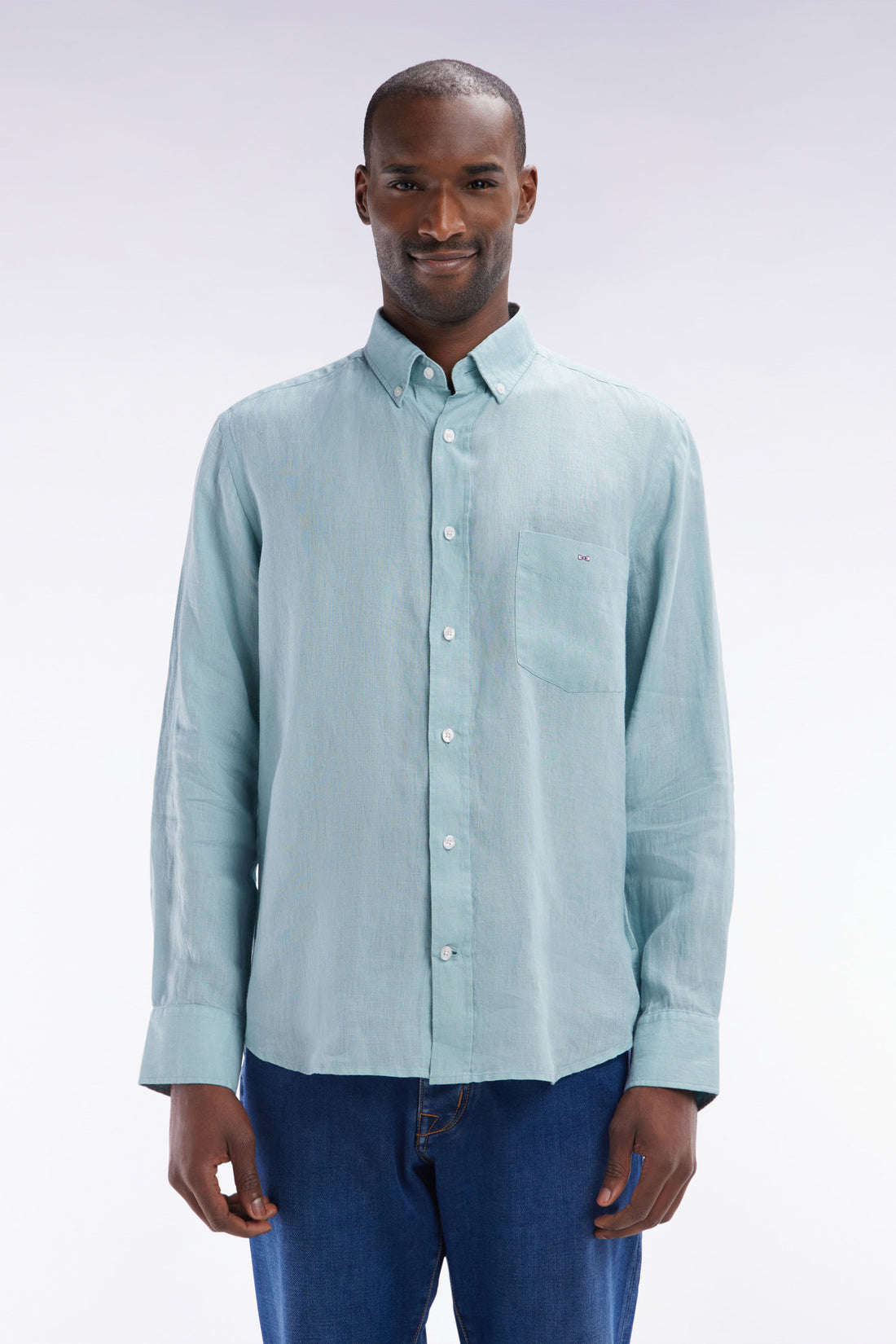 Eden Park_Straight-Fit Sea Green Linen Shirt_E25CHECL0005_VEC18_01