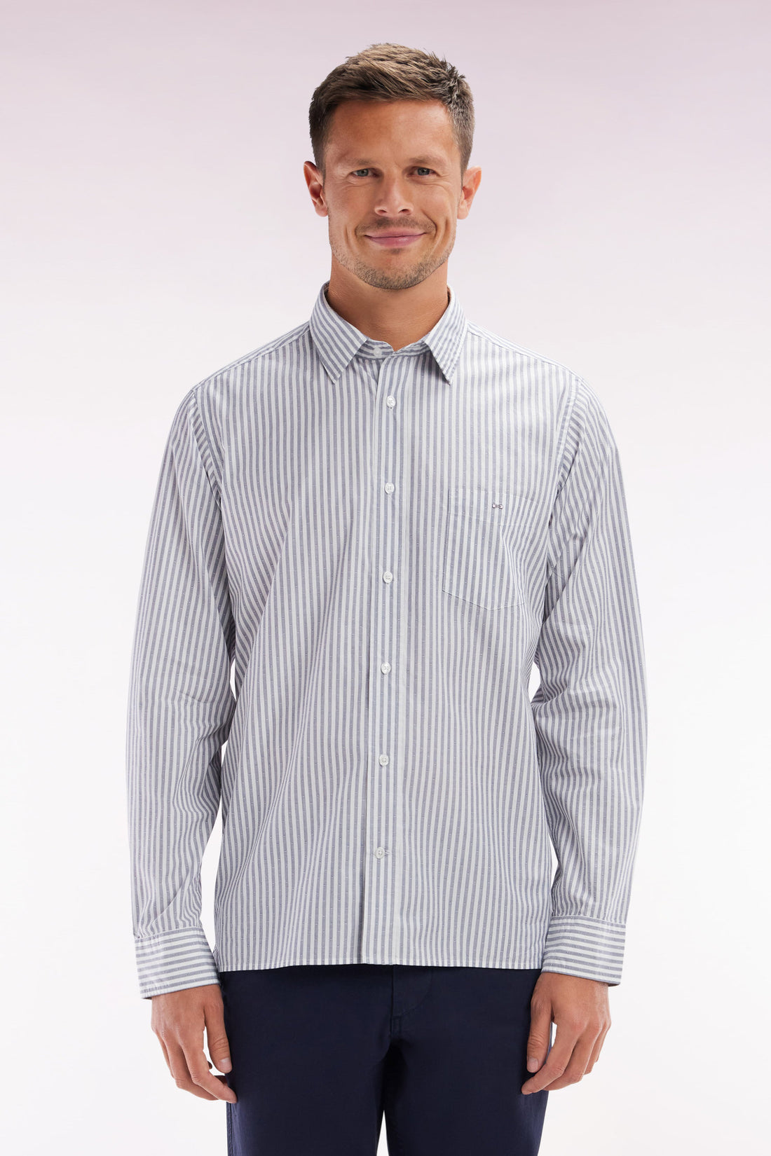Eden Park_Straight-Fit Dark Blue Striped Cotton Shirt_E25CHECL0010_BLF20_01