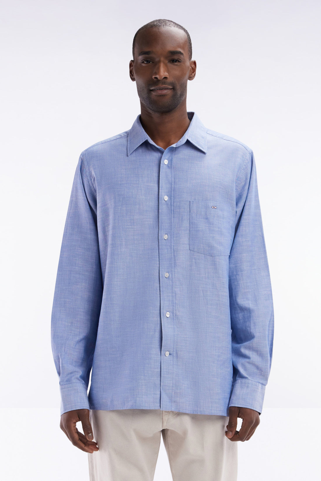 Eden Park_Grey Cotton Shirt with Patch Pocket_E25CHECL0034_GRM12_01