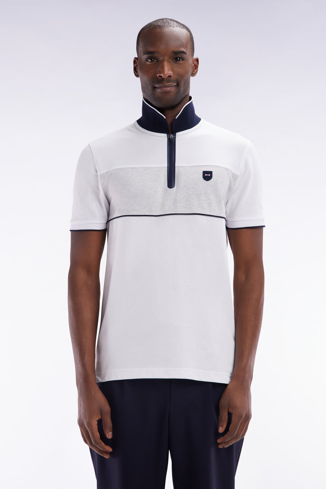 Eden Park_Slim-Fit Short-Sleeved Polo Shirt in White Stretch Mottled Cotton PiquŽ with Contrasting Accents_E25MAIPC0013_BC_01