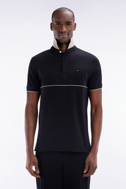 Eden Park_Slim-Fit Two-Tone Black Stretch Cotton Short-Sleeved Polo Shirt_E25MAIPC0015_NO_01
