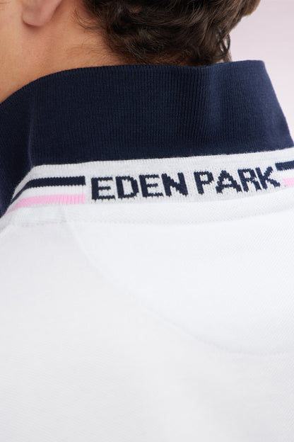 Eden Park_Straight-Fit Short-Sleeved Polo Shirt in White Cotton PiquŽ with Tricolor Embroidery_E25MAIPC0022_BC_03