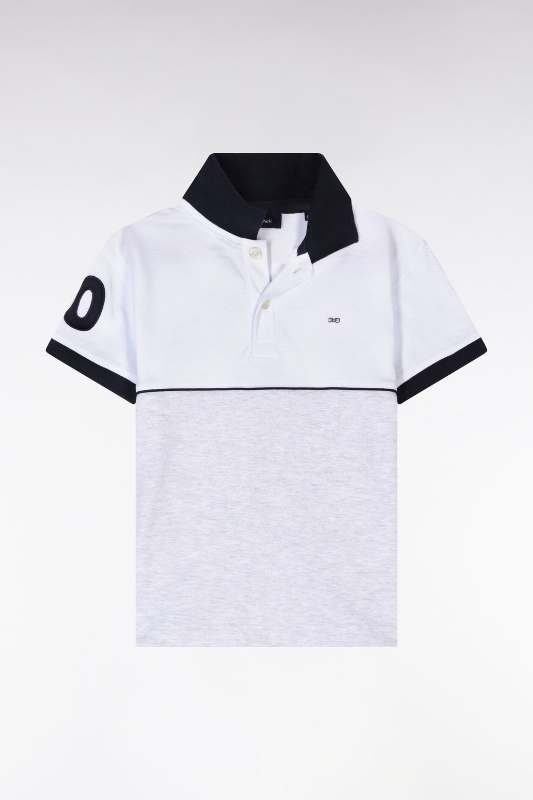 Eden Park_Straight-Fit Two-Tone Short-Sleeved Polo Shirt in Grey Cotton with Number 10 Embroidery_E25MAIPC0045_GRC10_01