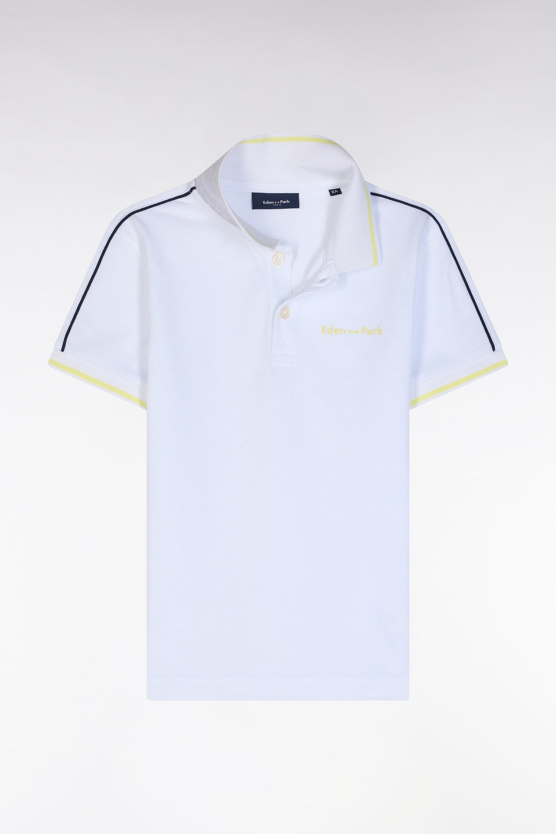 Eden Park_Straight-Fit Short-Sleeved Polo Shirt in White Cotton with Yellow Logo_E25MAIPC0049_BC_01