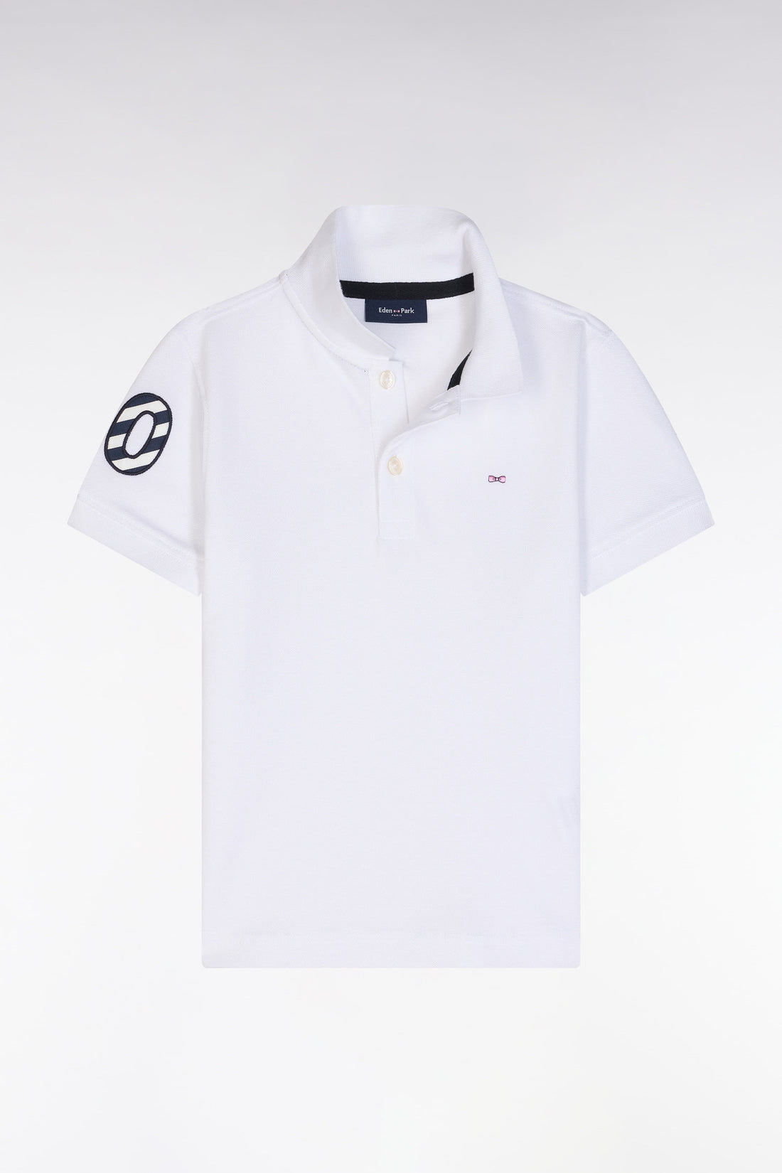 Eden Park_Straight-Fit Short-Sleeved Polo Shirt in White Cotton PiquŽ with Number 10 Embroidery_E25MAIPC0053_BC_01