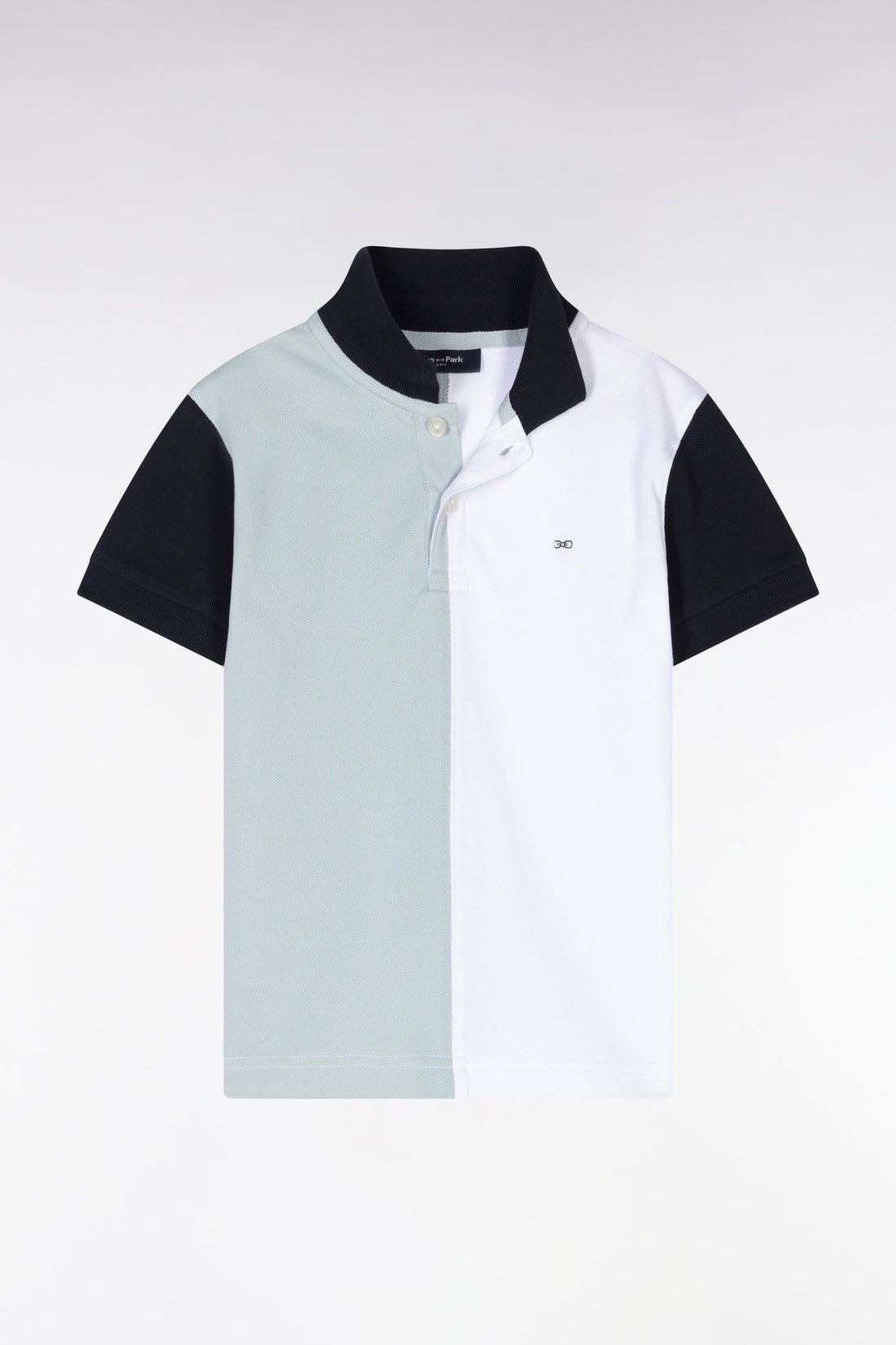 Eden Park_Straight-Fit Short-Sleeved Polo Shirt in Navy White and Green Tricolor Cotton PiquŽ_E25MAIPC0054_VEC18_01