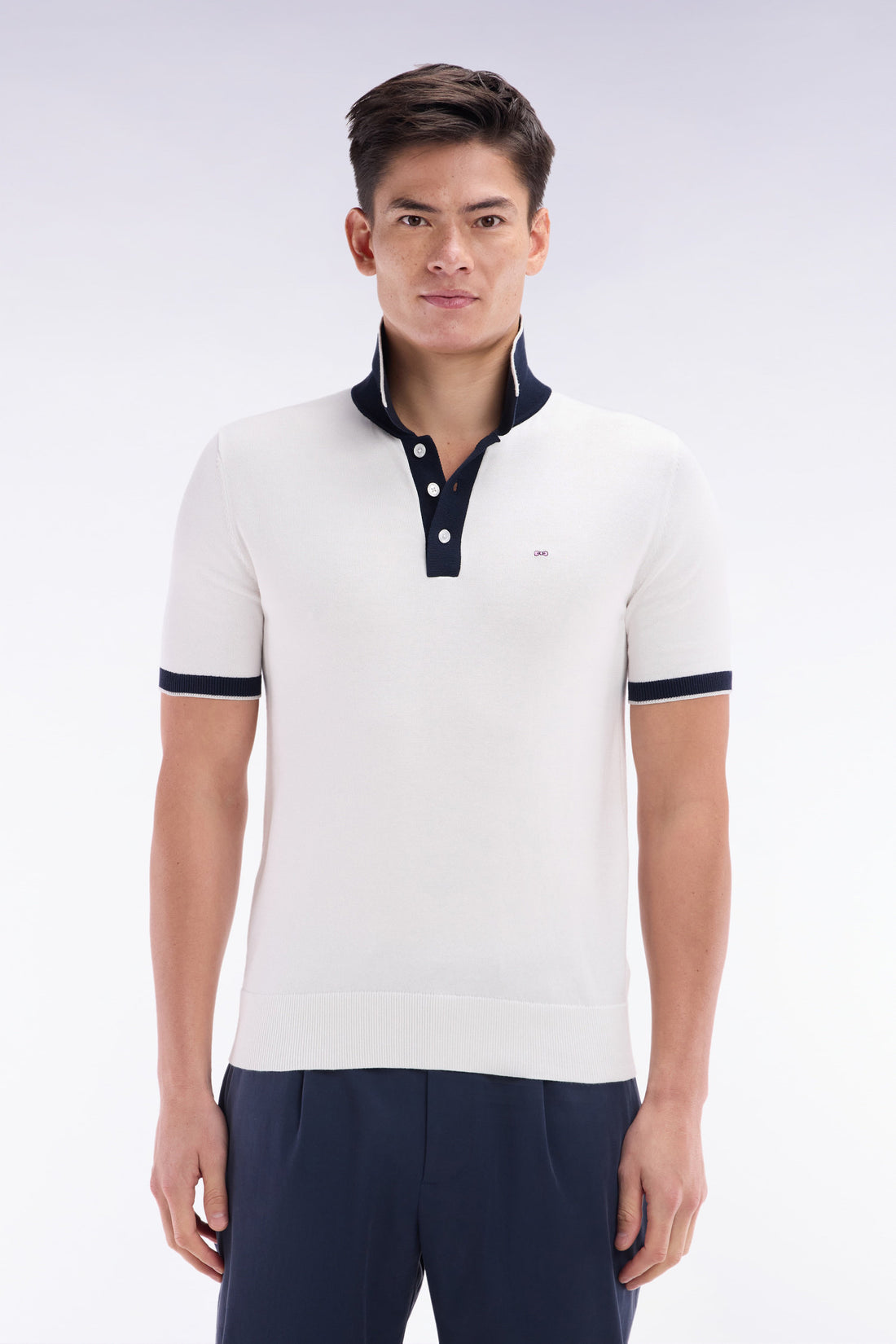 Eden Park_Straight-Fit Short-Sleeved Polo Collar Jumper in White Cotton_E25MAIPU0010_BC_01